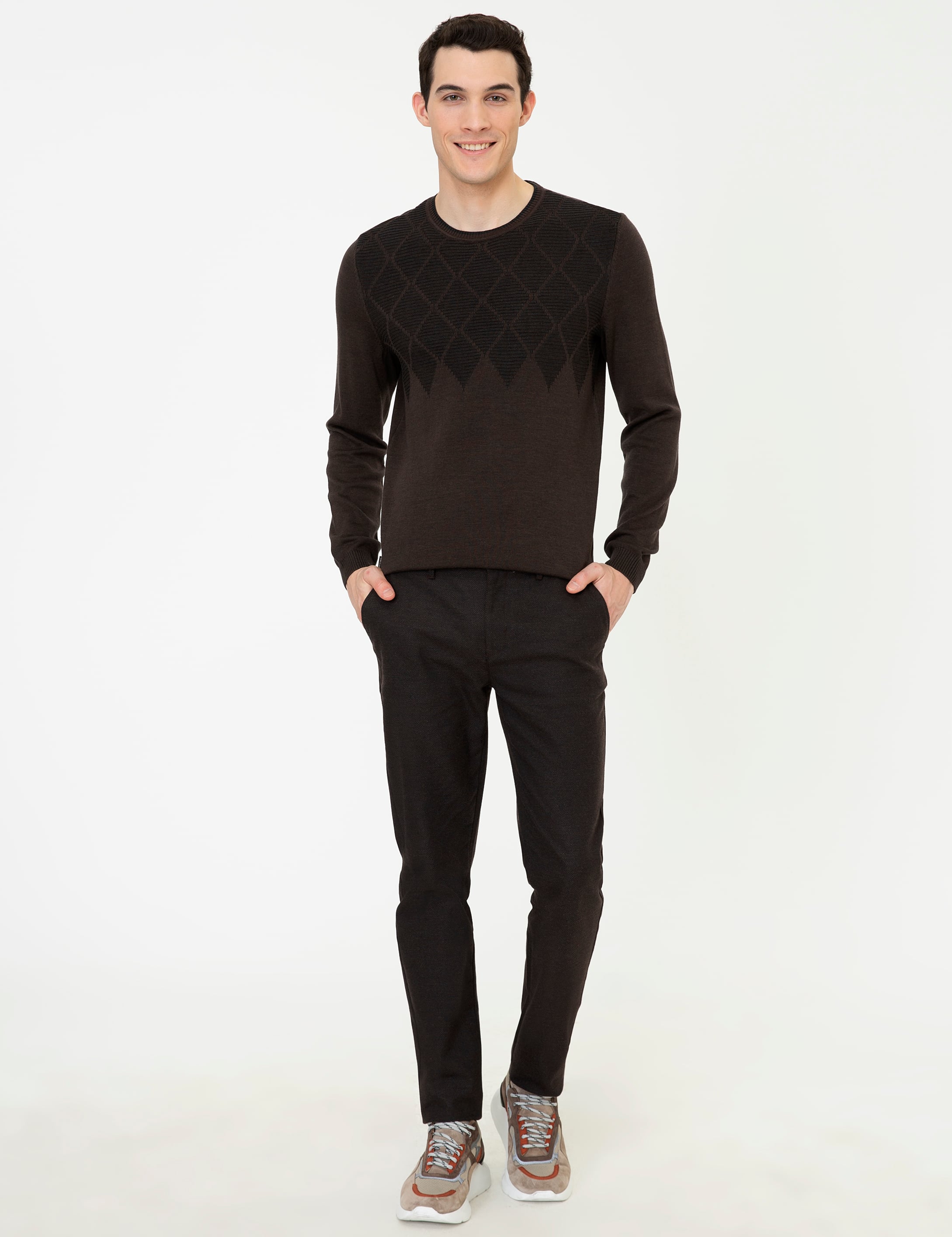 Pierre Cardin Açık Kahverengi Slim Fit Bisiklet Yaka Triko Kazak görsel 5