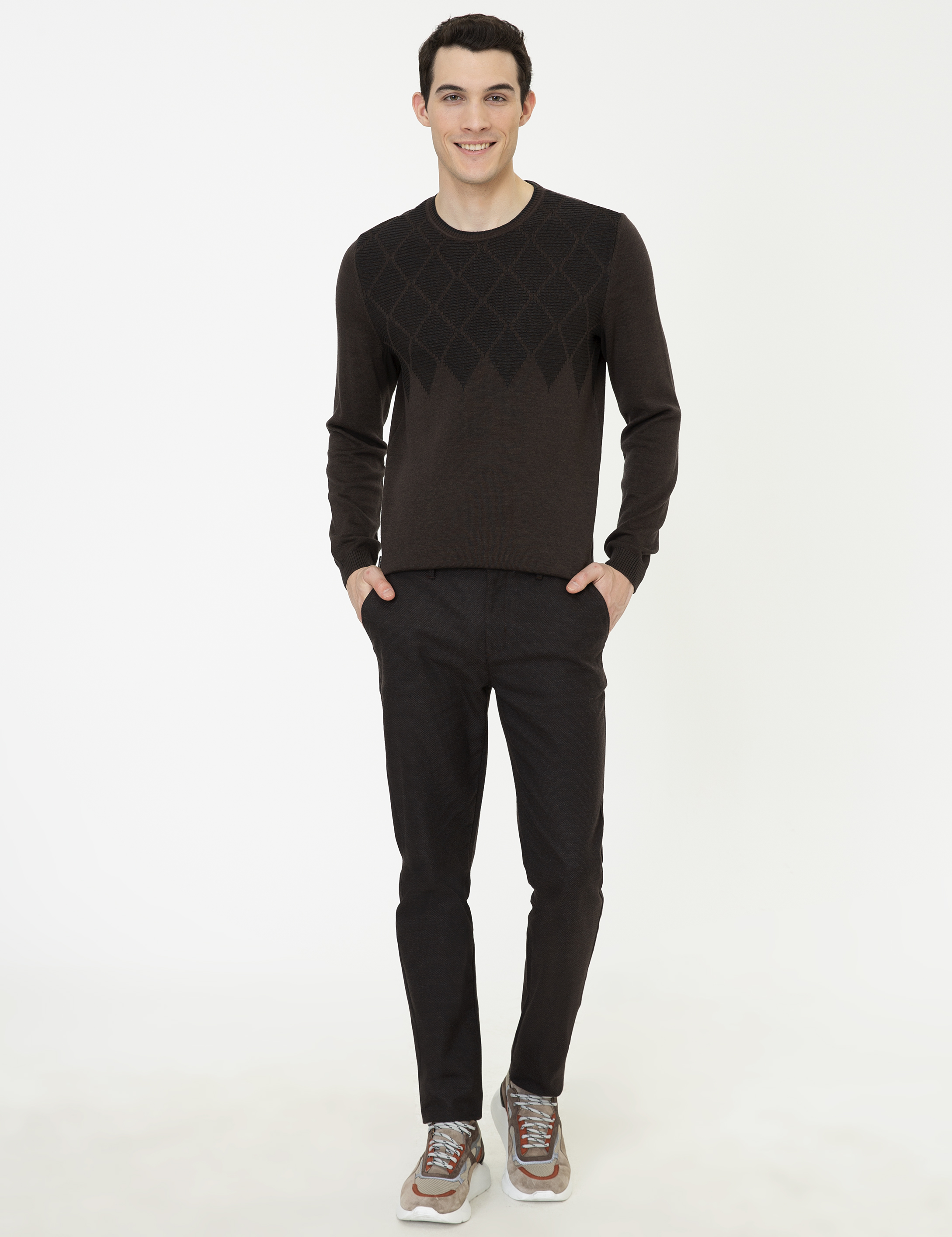 Açık Kahverengi Slim Fit Bisiklet Yaka Triko Kazak - Image 5