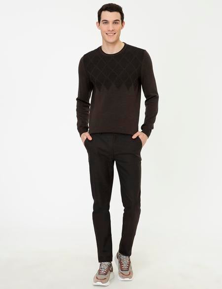 Açık Kahverengi Slim Fit Bisiklet Yaka Triko Kazak - 50241457028