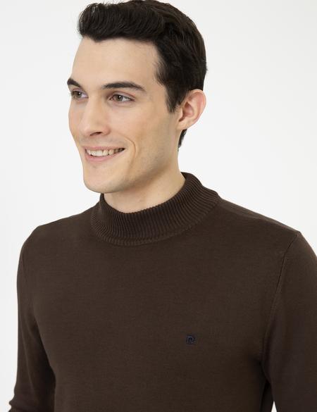 Kahverengi Slim Fit Yarım Balıkçı Yaka Basic Triko Kazak - 50248552088