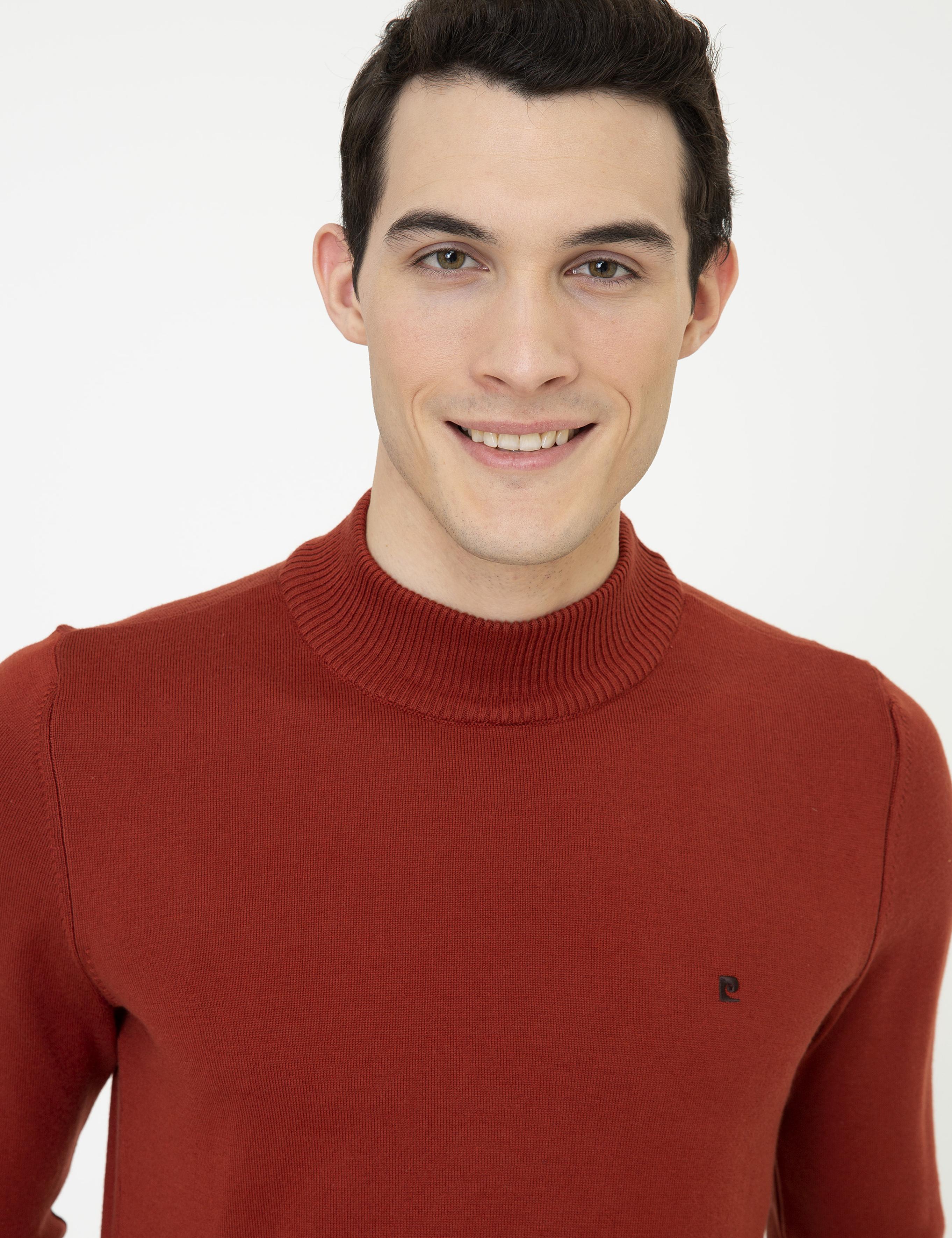 Kiremit Slim Fit Yarım Balıkçı Yaka Basic Triko Kazak