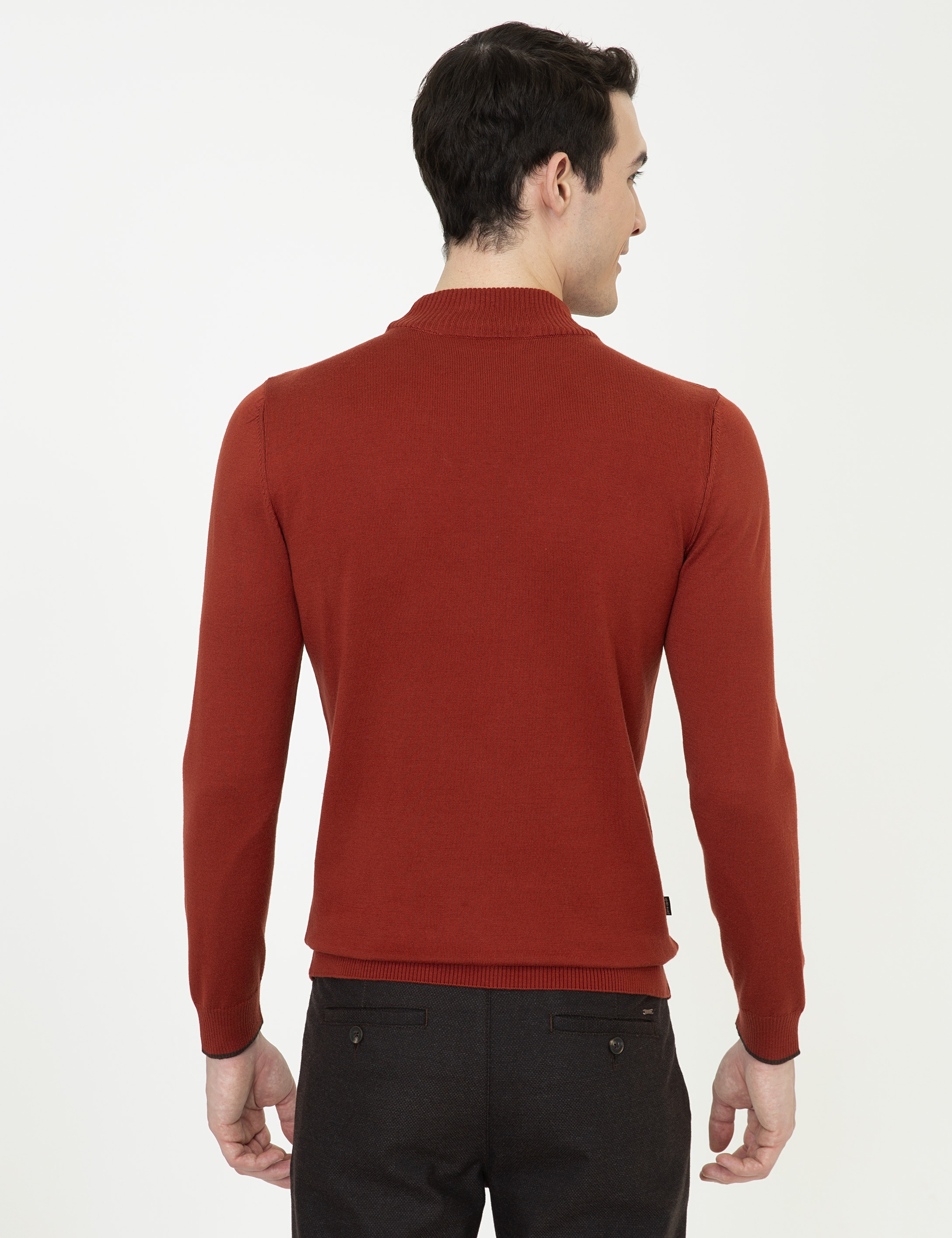 Kiremit Slim Fit Yarım Balıkçı Yaka Basic Triko Kazak - Image 4