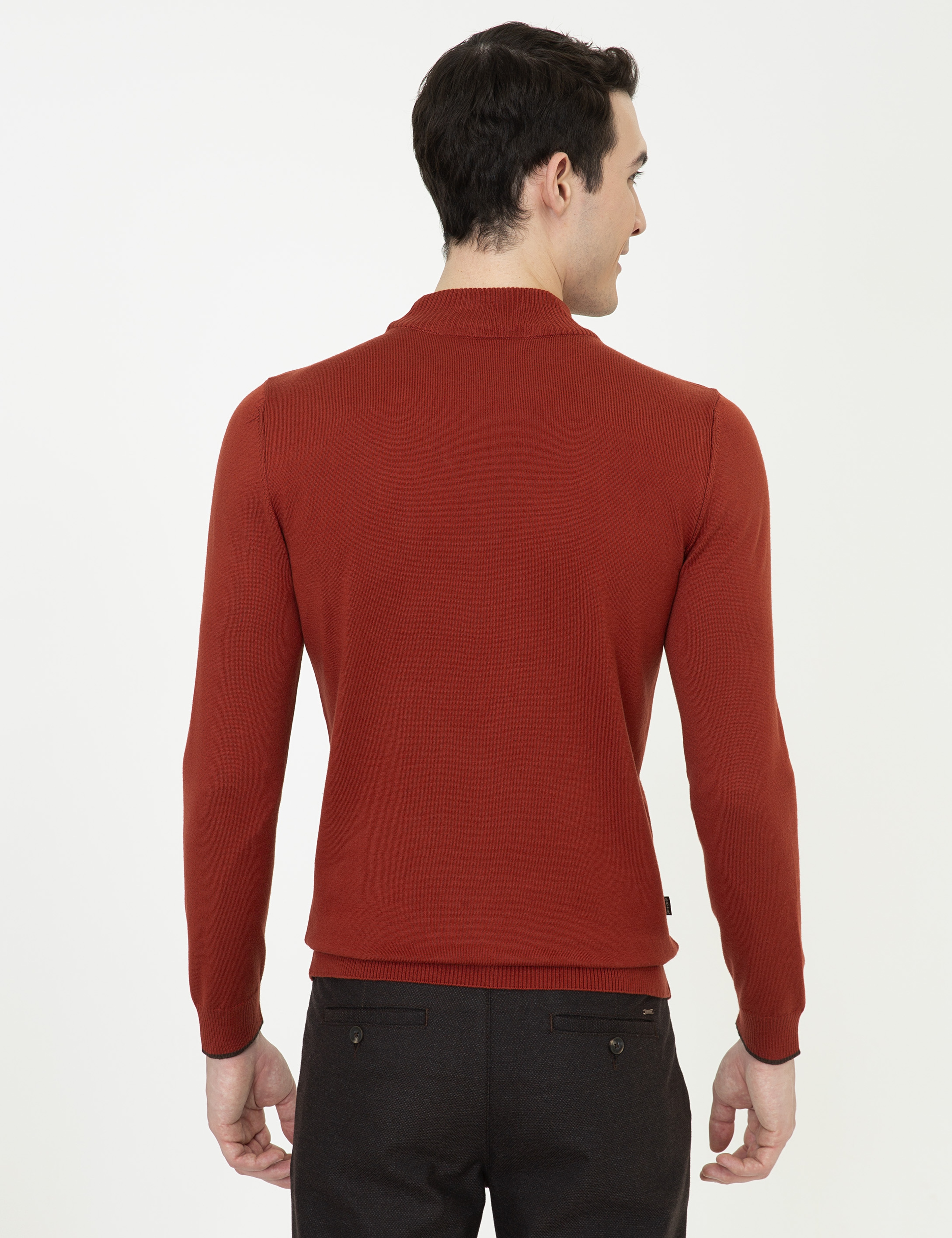 Kiremit Slim Fit Yarım Balıkçı Yaka Basic Triko Kazak