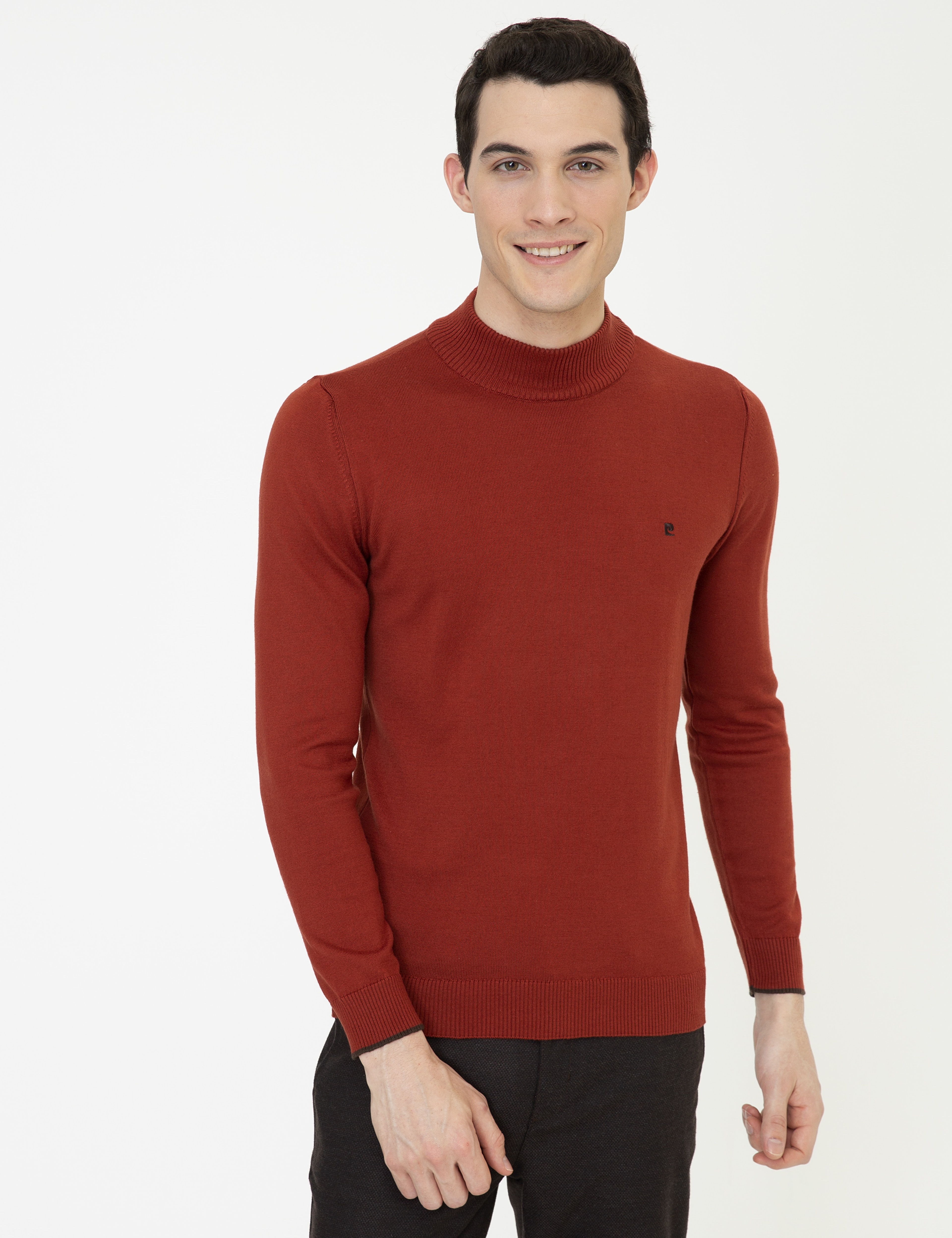Kiremit Slim Fit Yarım Balıkçı Yaka Basic Triko Kazak