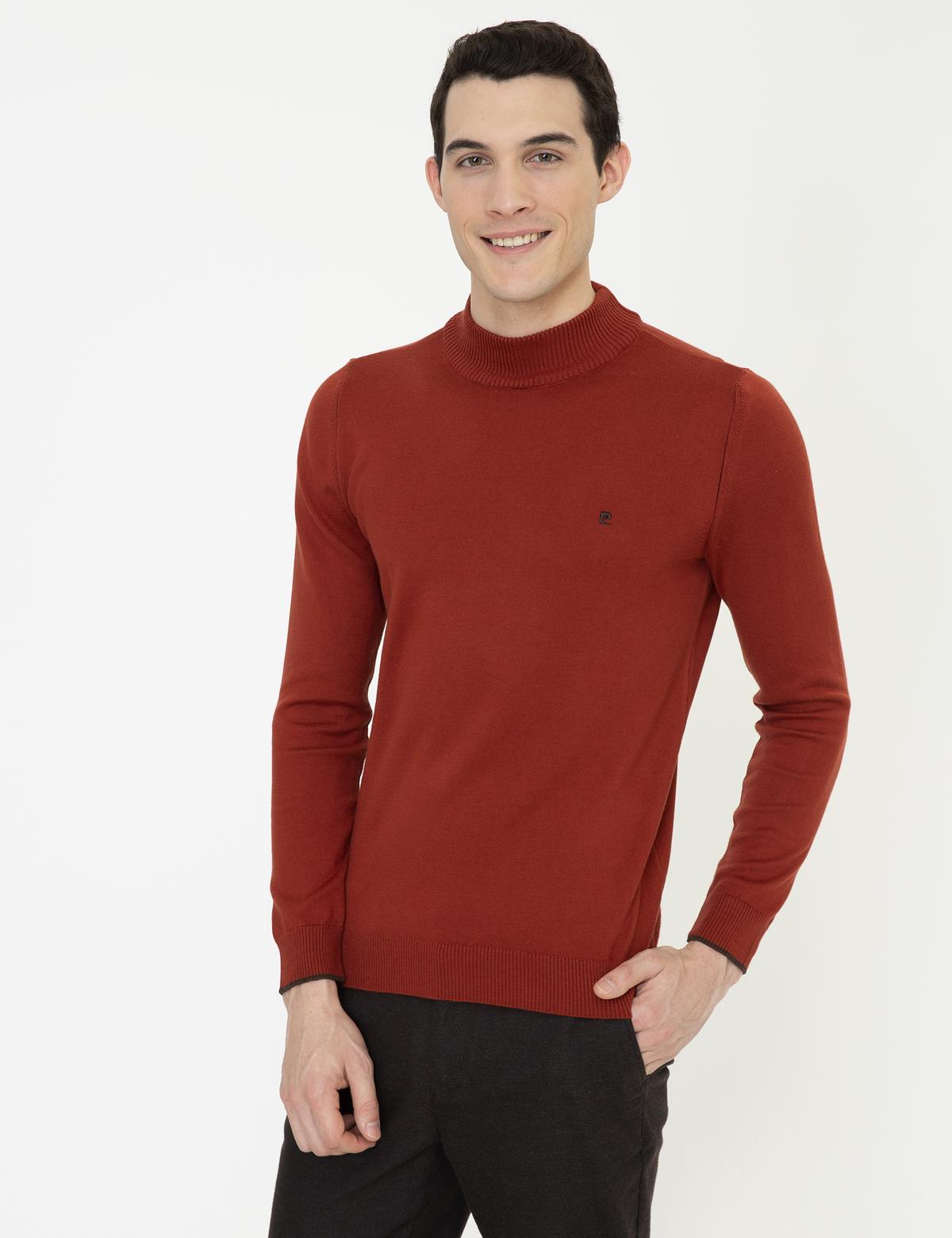 Kiremit Slim Fit Yarım Balıkçı Yaka Basic Triko Kazak - 50248552038