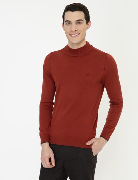 Kiremit Slim Fit Yarım Balıkçı Yaka Basic Triko Kazak - 50248552038