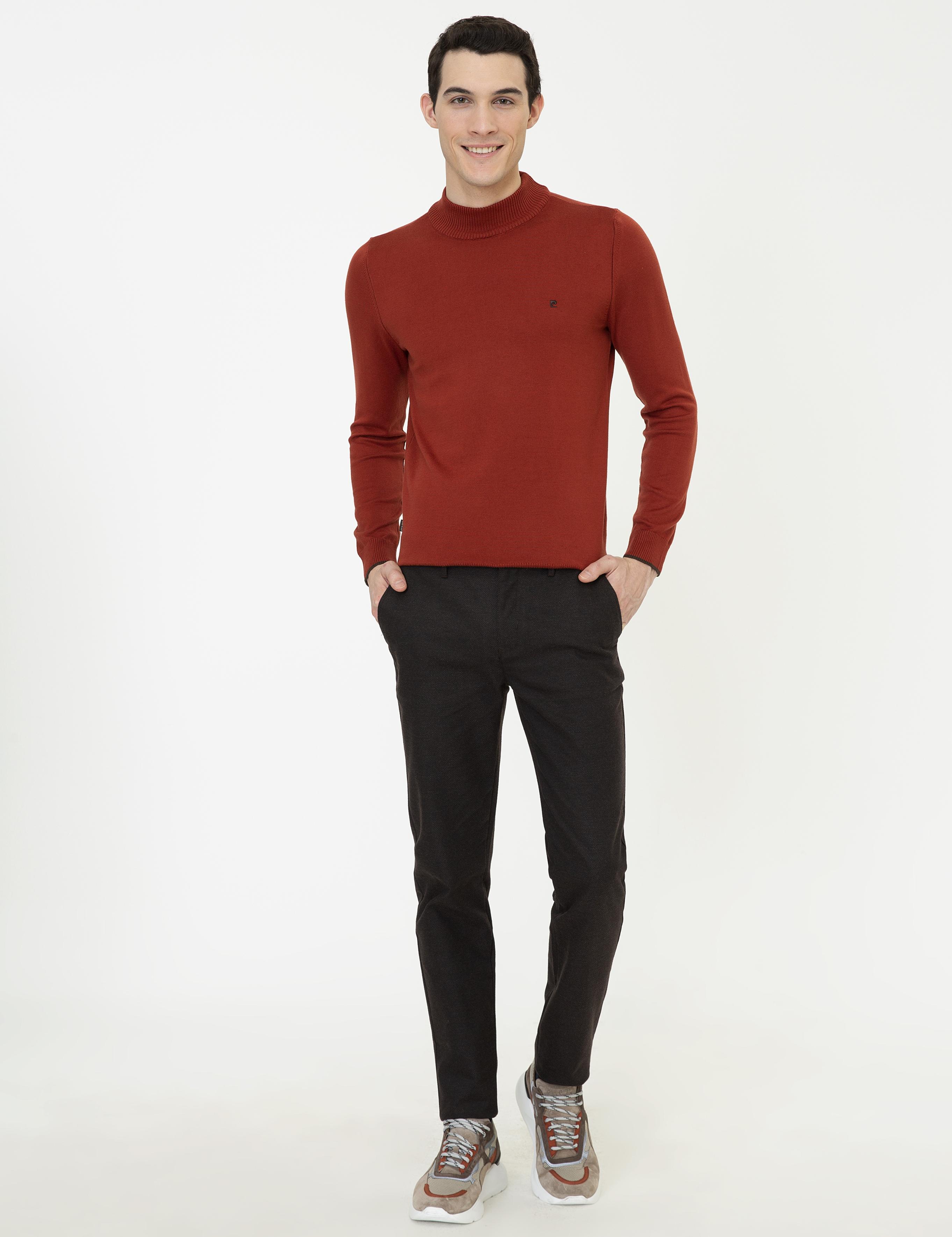 Kiremit Slim Fit Yarım Balıkçı Yaka Basic Triko Kazak