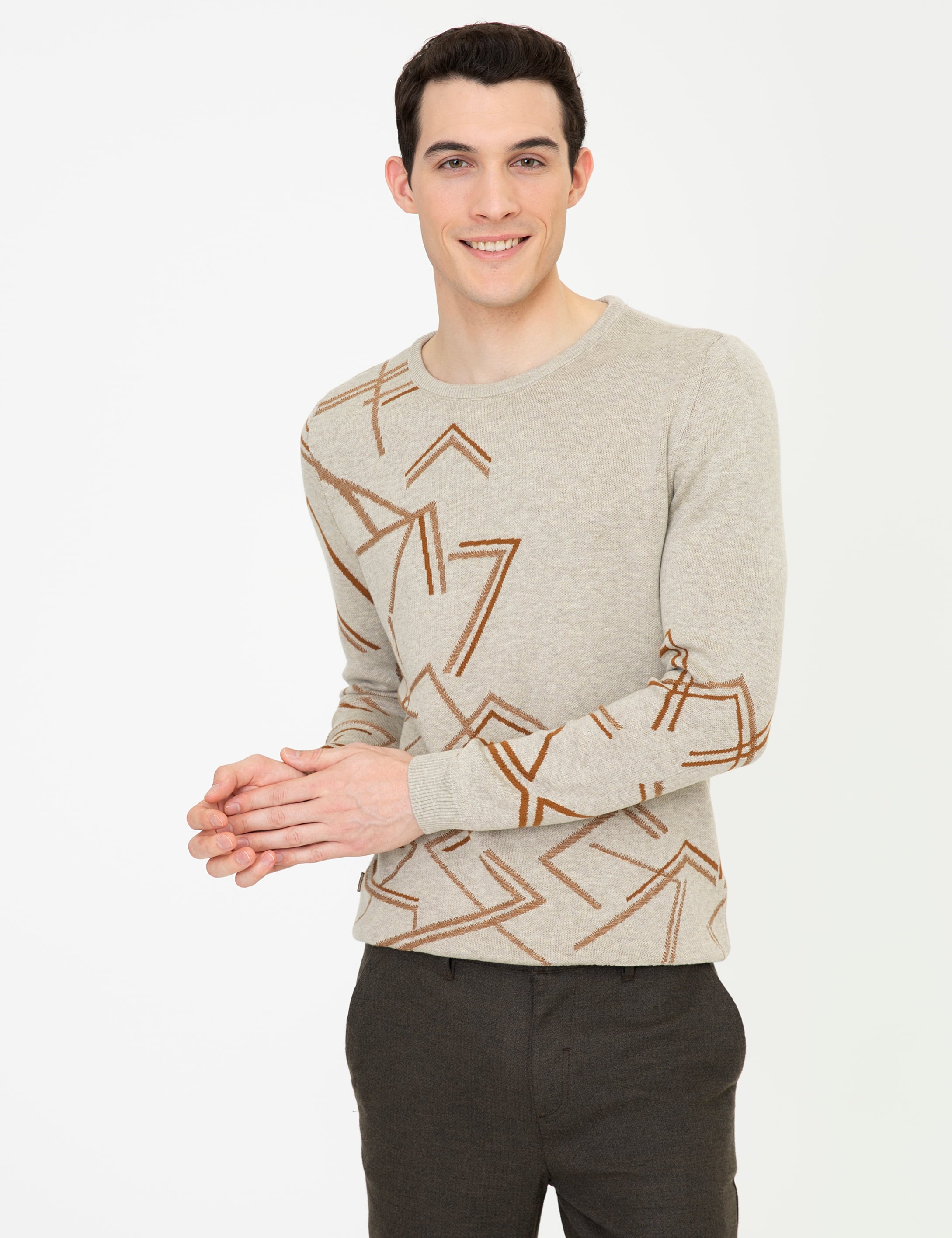 Kum Melanj Slim Fit Bisiklet Yaka Triko Kazak - Image 1