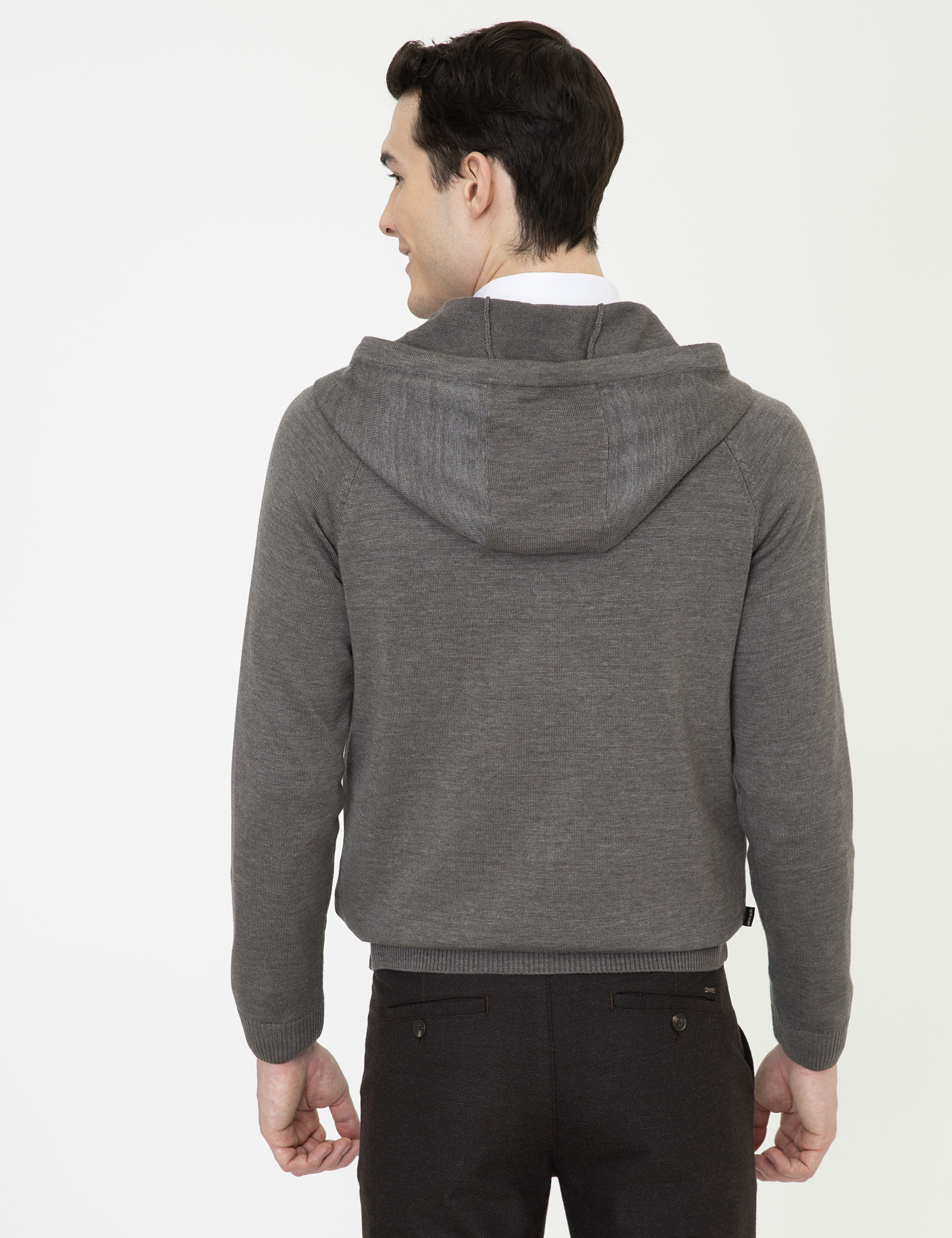 Gri Melanj Regular Fit Fermuarlı Triko Hırka