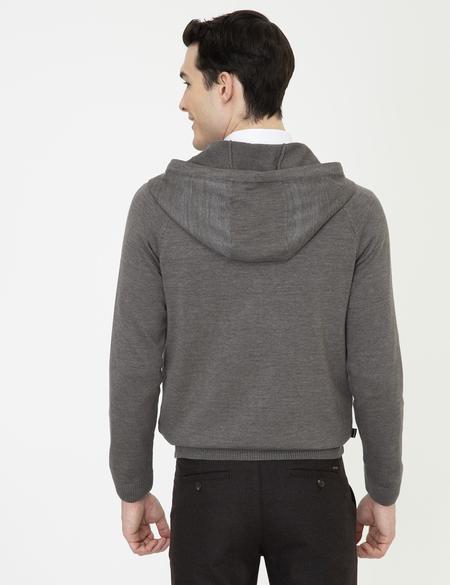 Gri Melanj Regular Fit Fermuarlı Triko Hırka - 50240536013