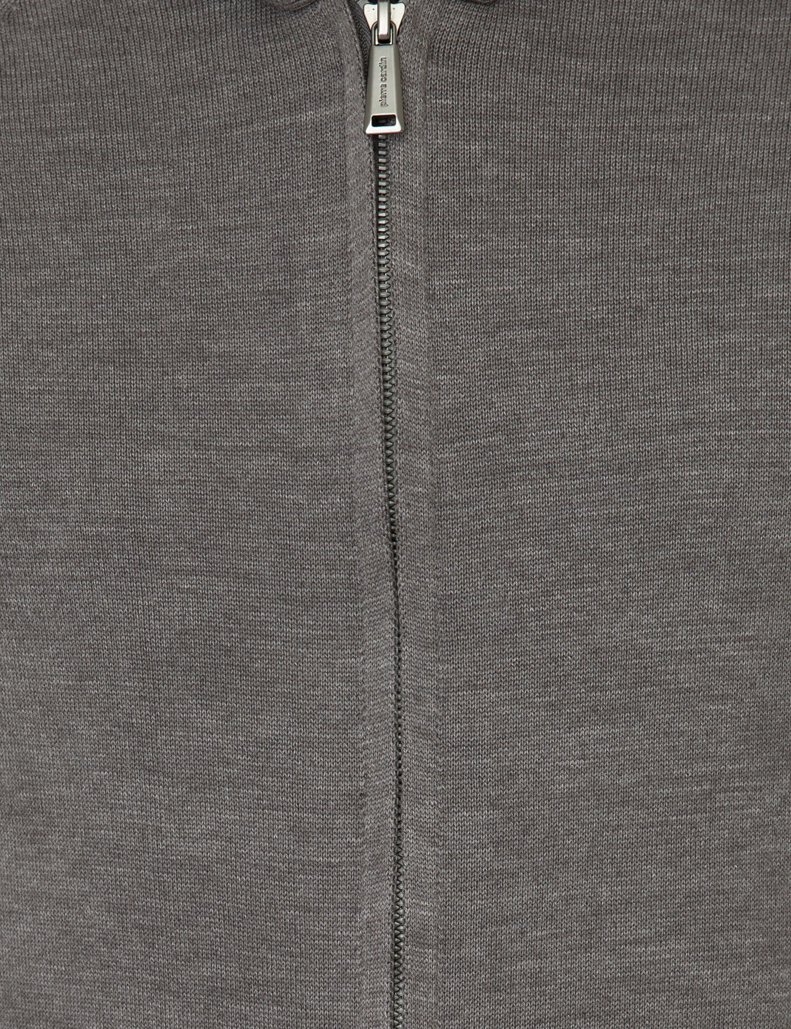 Gri Melanj Regular Fit Fermuarlı Triko Hırka