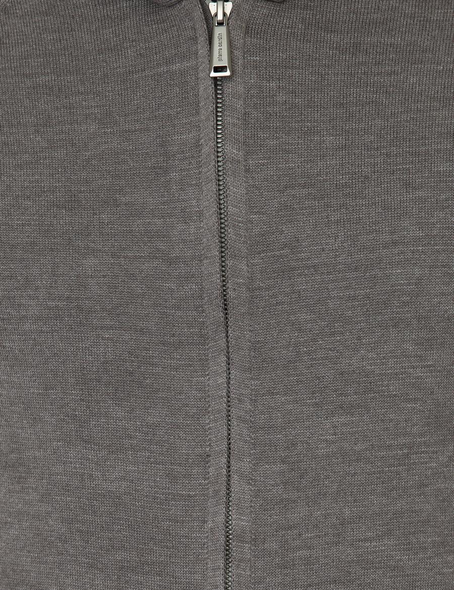 Gri Melanj Regular Fit Fermuarlı Triko Hırka