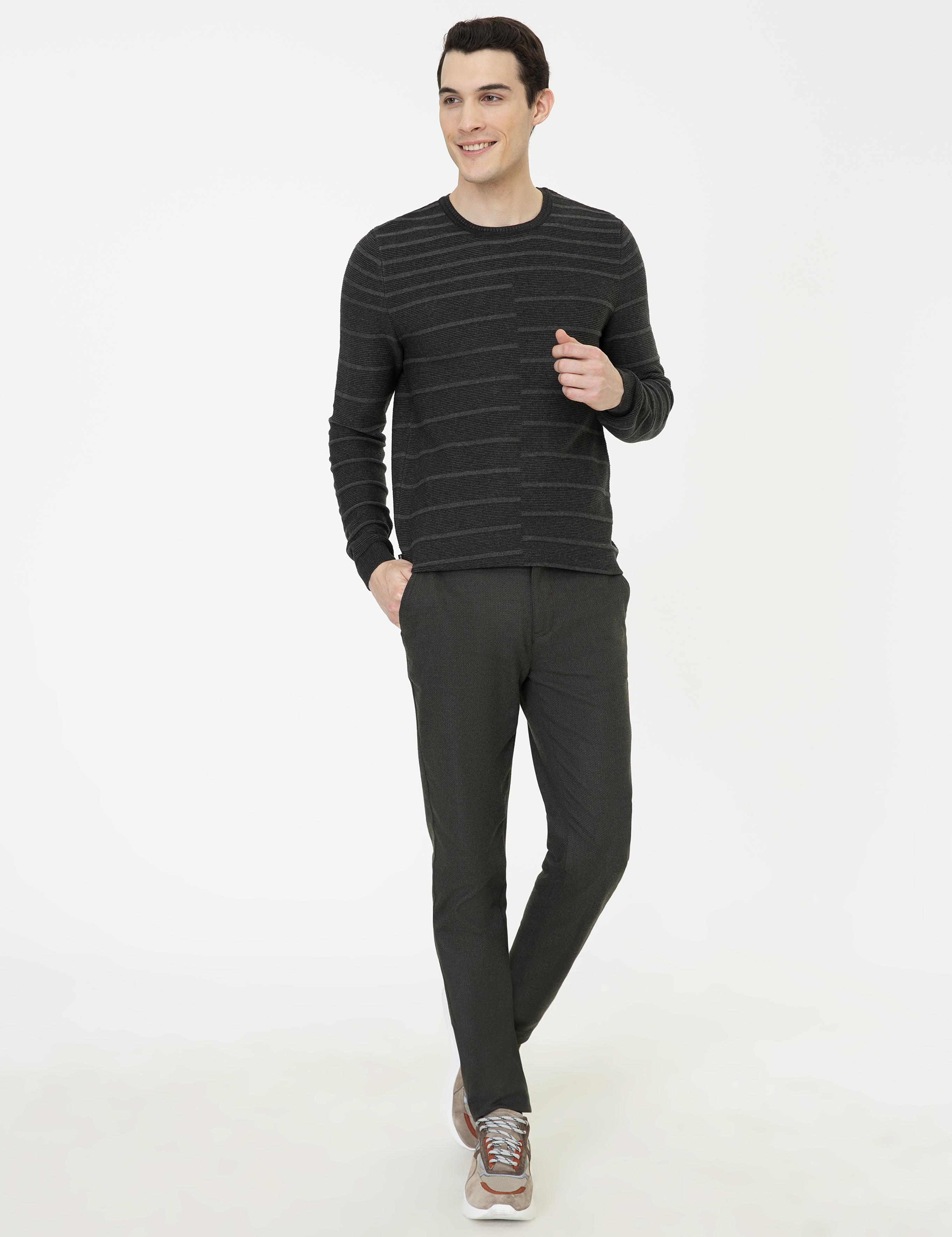 Antrasit Slim Fit Triko Kazak