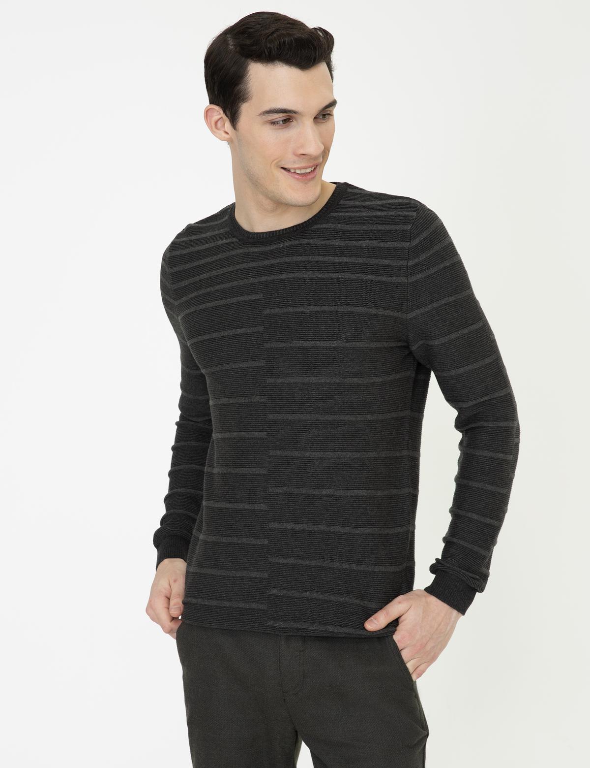 Antrasit Slim Fit Triko Kazak - 50241474033