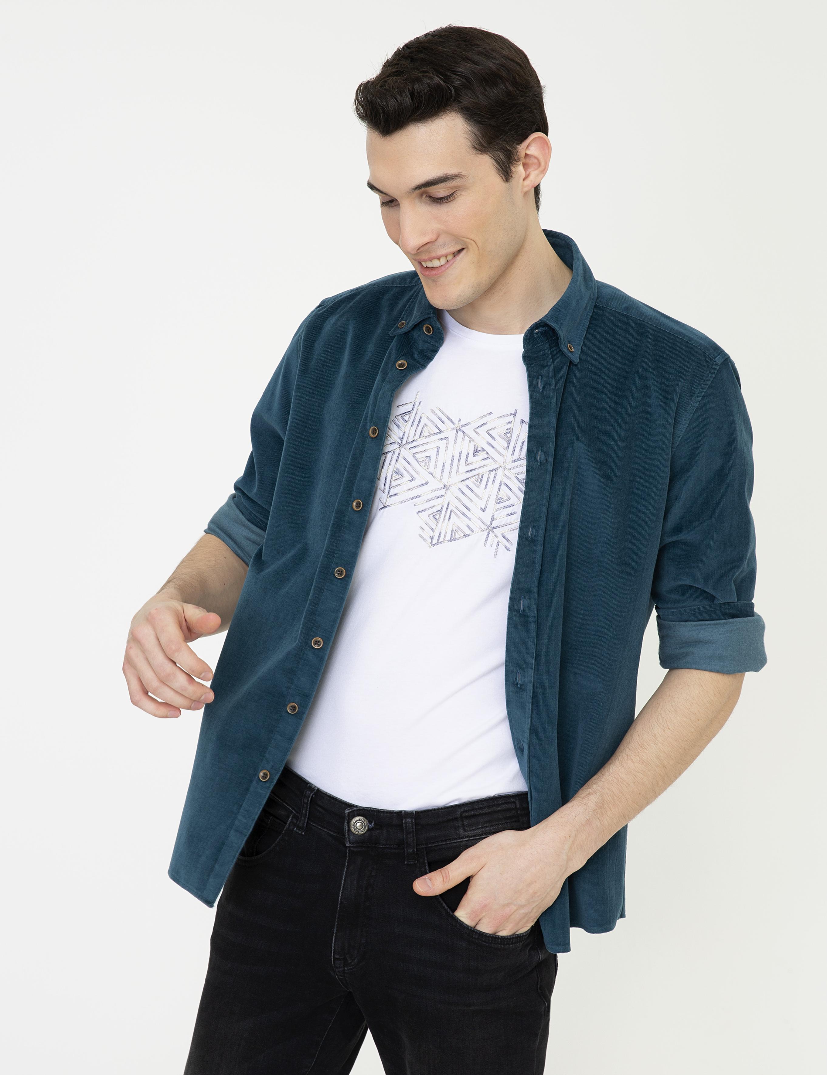 Petrol Regular Fit Uzun Kollu Gömlek