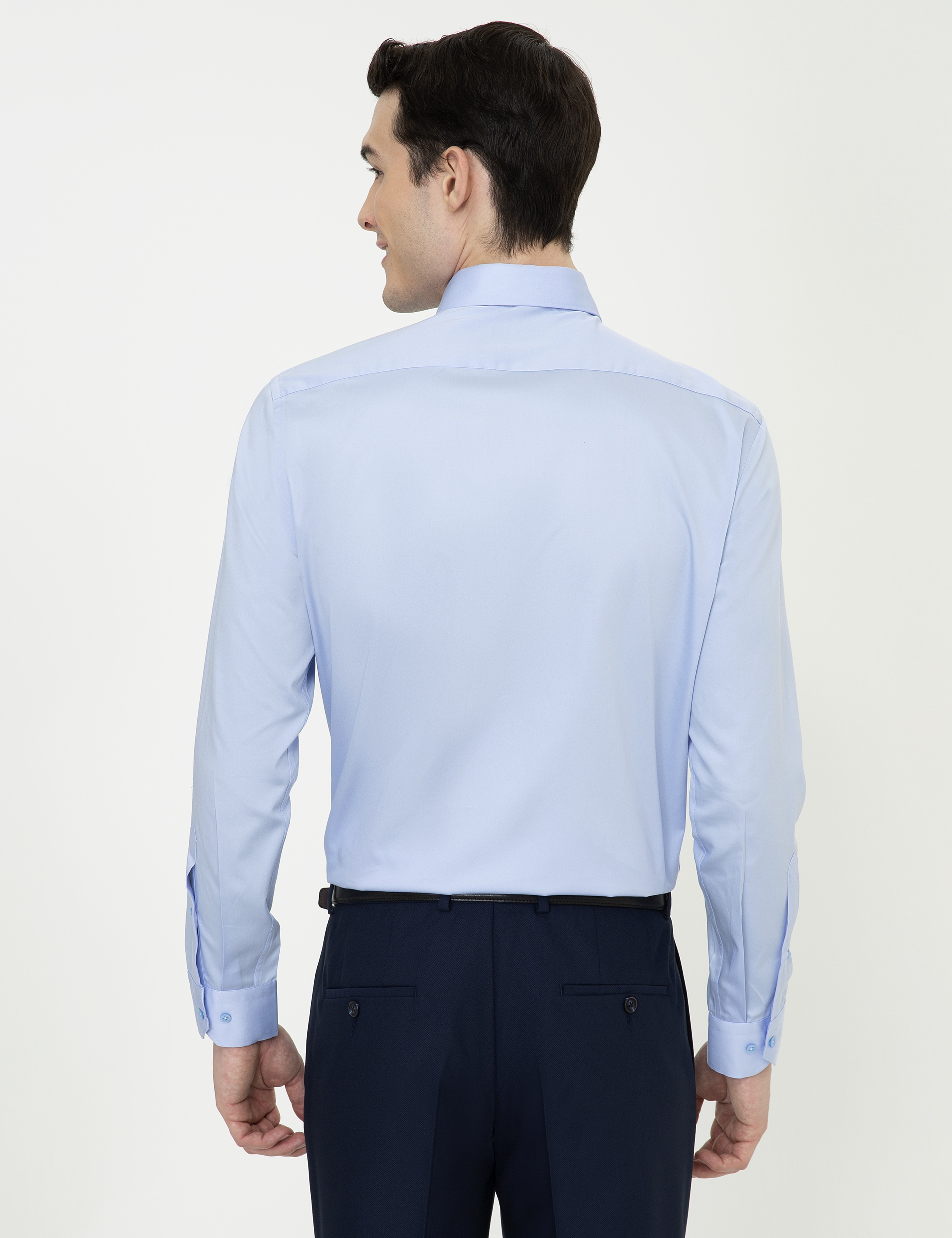 Koyu Mavi Slim Fit Uzun Kollu Basic Gömlek - Image 3