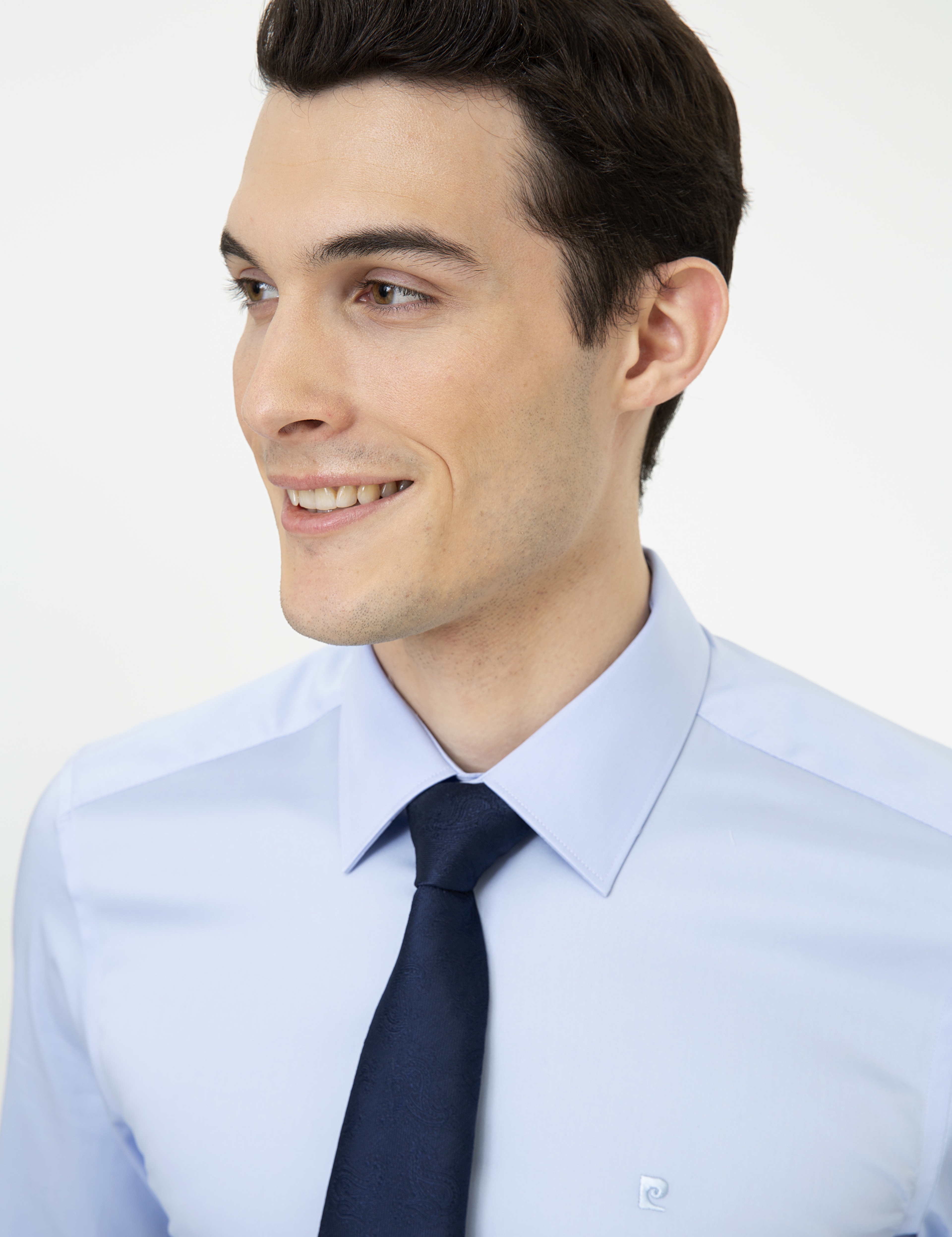 Koyu Mavi Slim Fit Uzun Kollu Basic Gömlek - Image 2