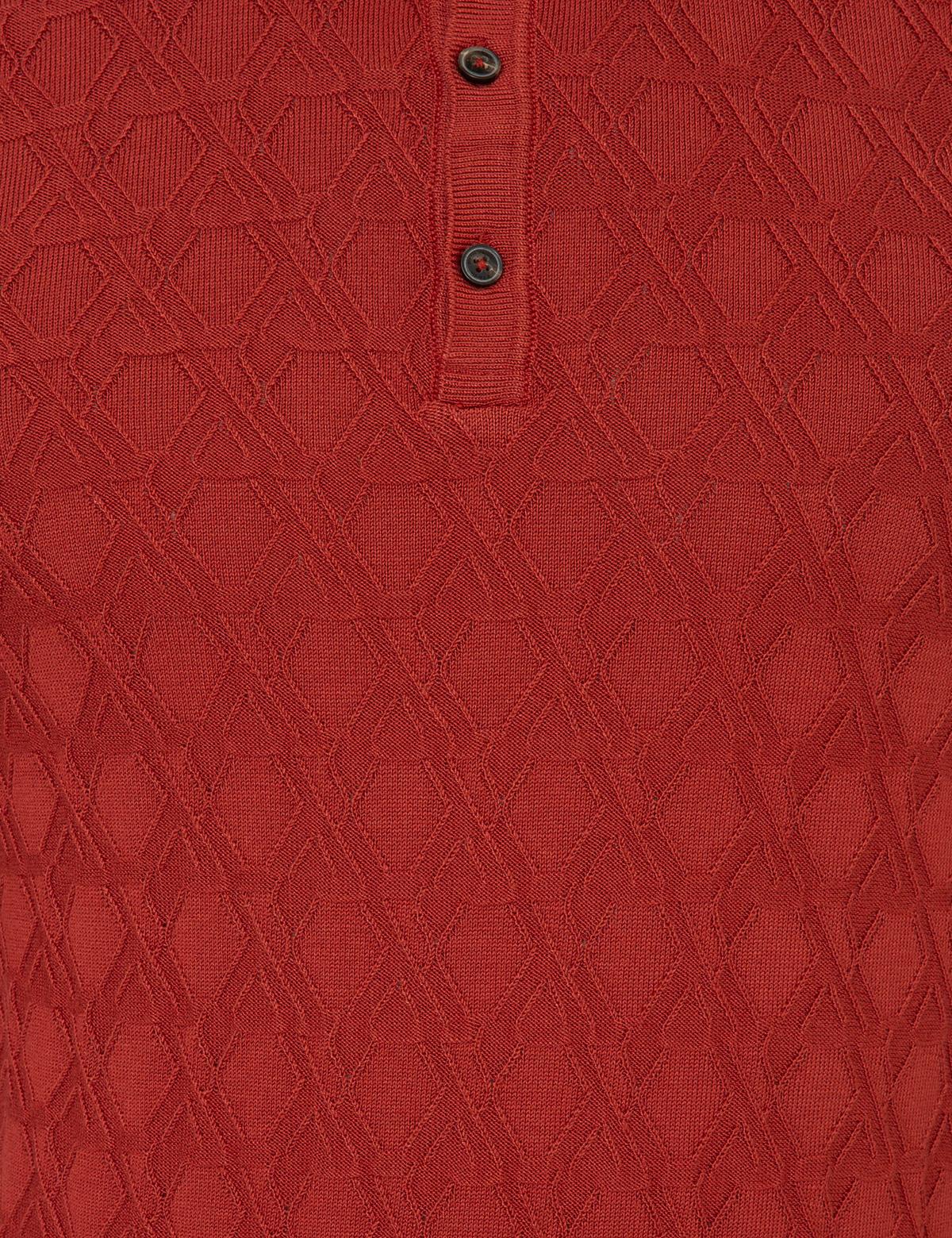 Kiremit Slim Fit Düğmeli Polo Yaka Triko Kazak - 50241379008