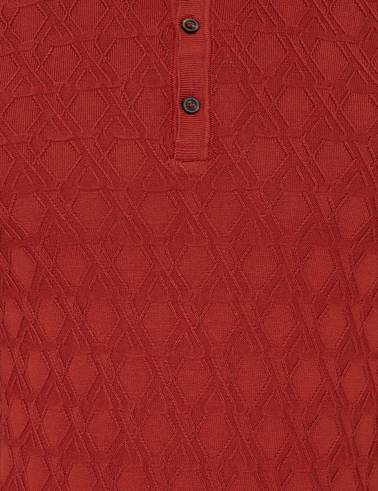 Kiremit Slim Fit Düğmeli Polo Yaka Triko Kazak