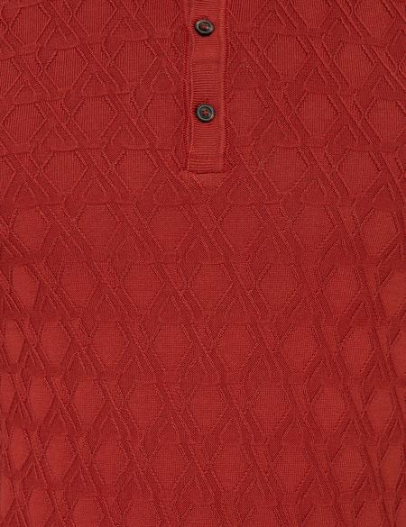 Kiremit Slim Fit Düğmeli Polo Yaka Triko Kazak - 50241379008