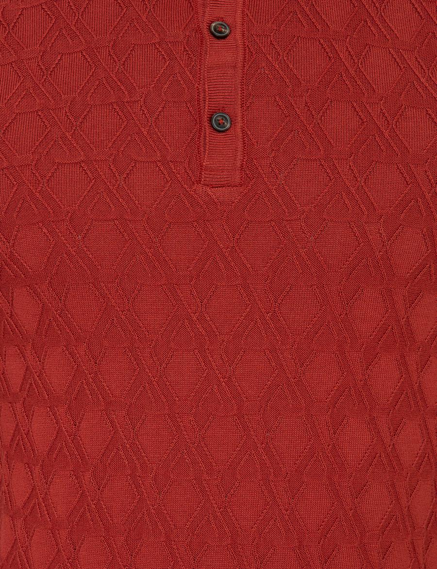 Kiremit Slim Fit Düğmeli Polo Yaka Triko Kazak