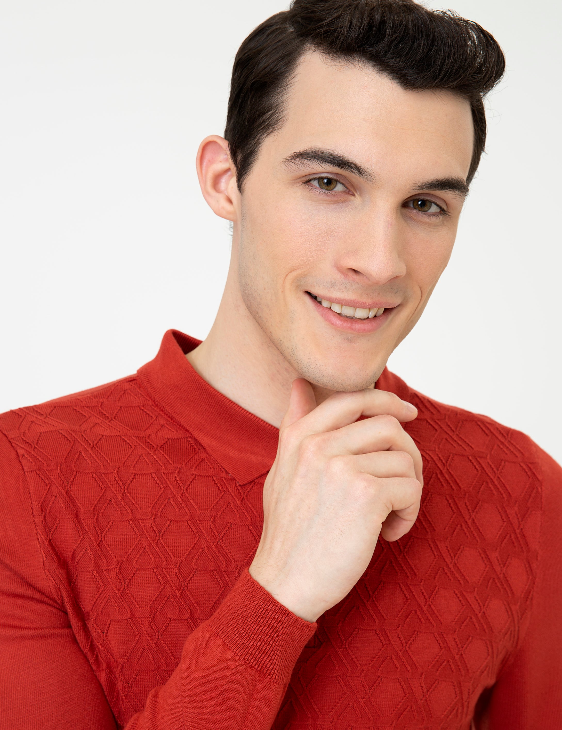 Kiremit Slim Fit Düğmeli Polo Yaka Triko Kazak