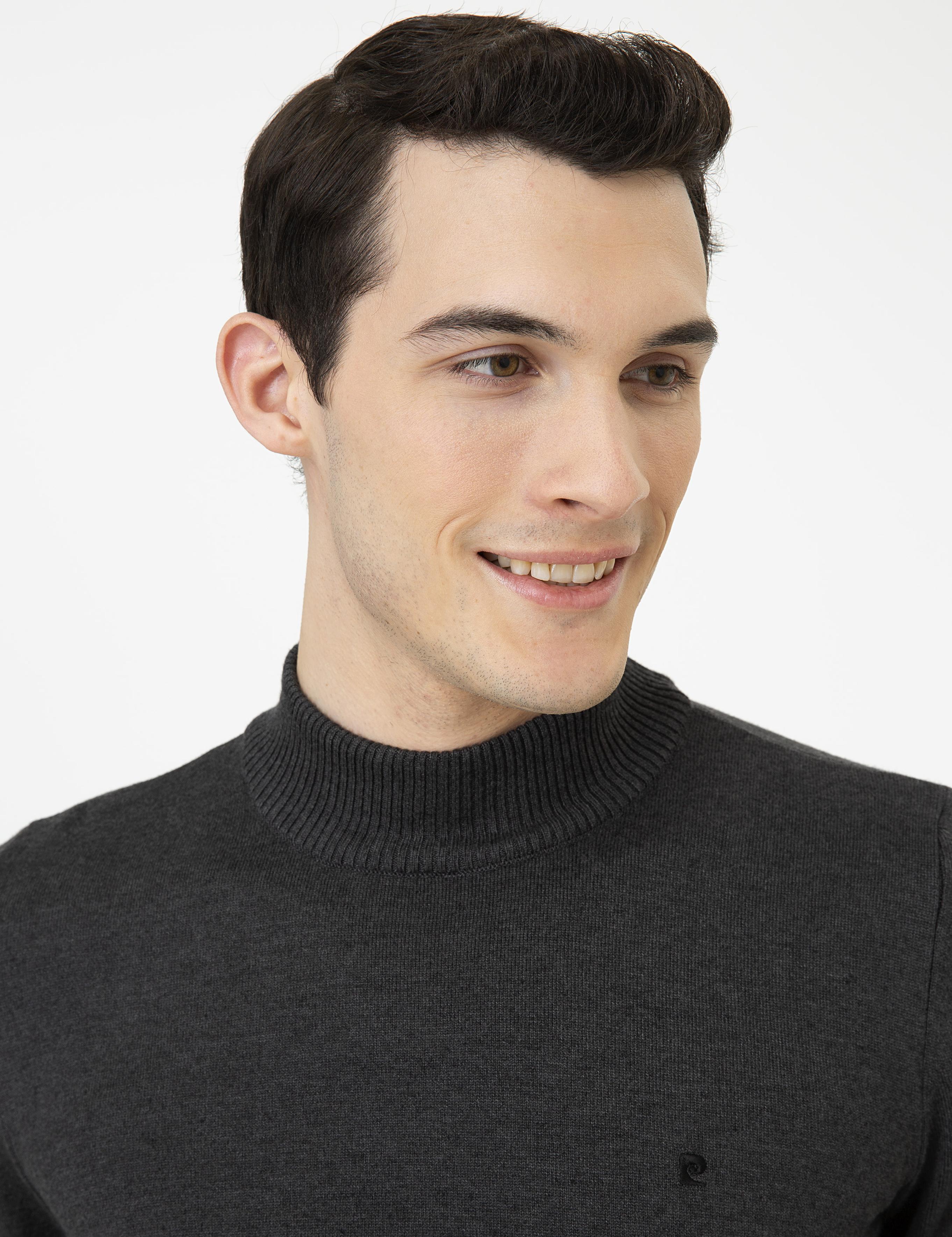 Antrasit Melanj Slim Fit Yarım Balıkçı Yaka Basic Triko Kazak