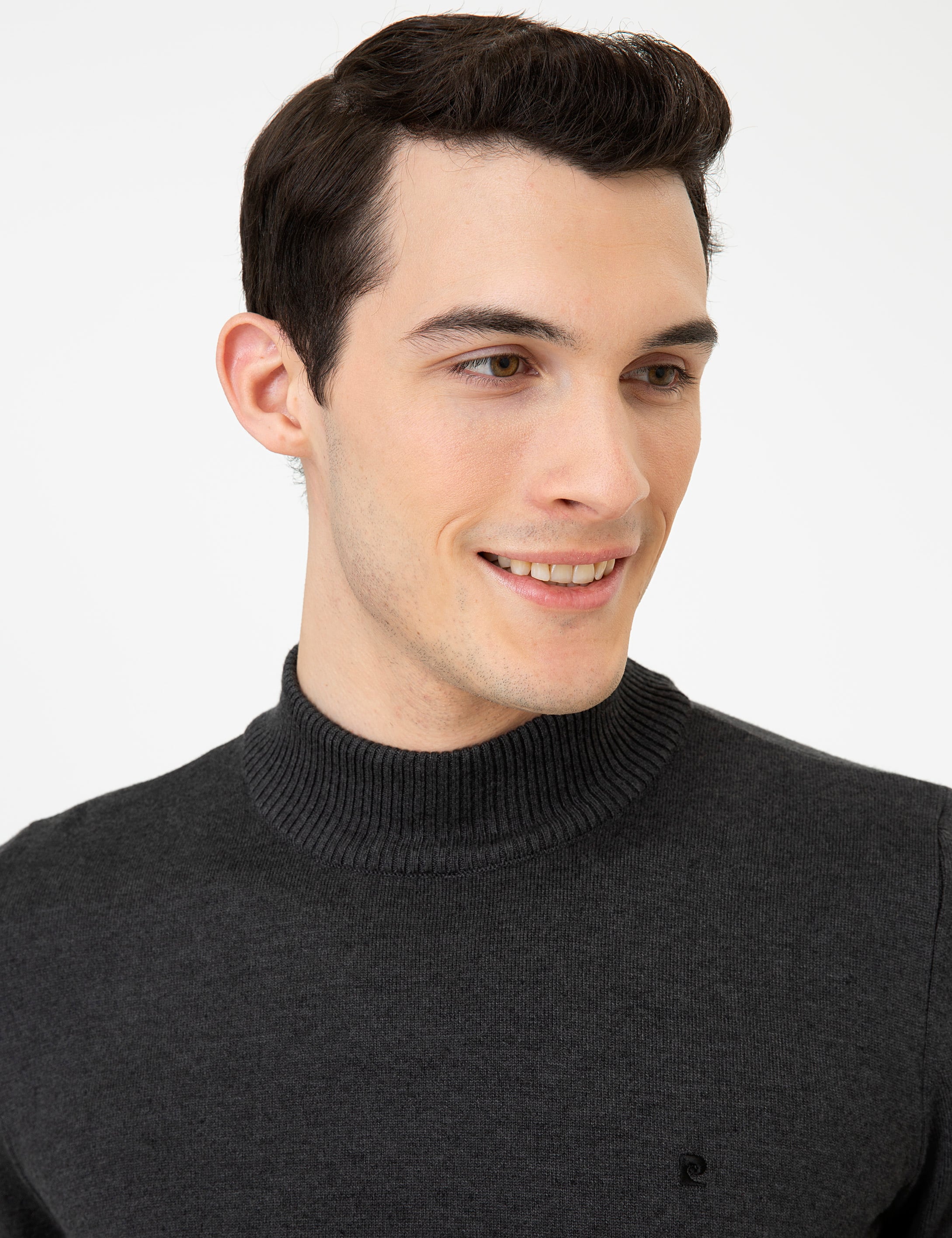 Antrasit Melanj Slim Fit Yarım Balıkçı Yaka Basic Triko Kazak