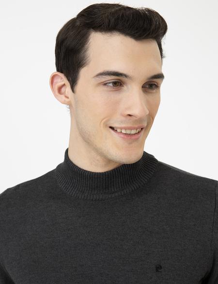 Antrasit Melanj Slim Fit Yarım Balıkçı Yaka Basic Triko Kazak - 50248552048