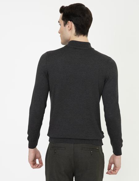 Antrasit Melanj Slim Fit Yarım Balıkçı Yaka Basic Triko Kazak - 50248552048