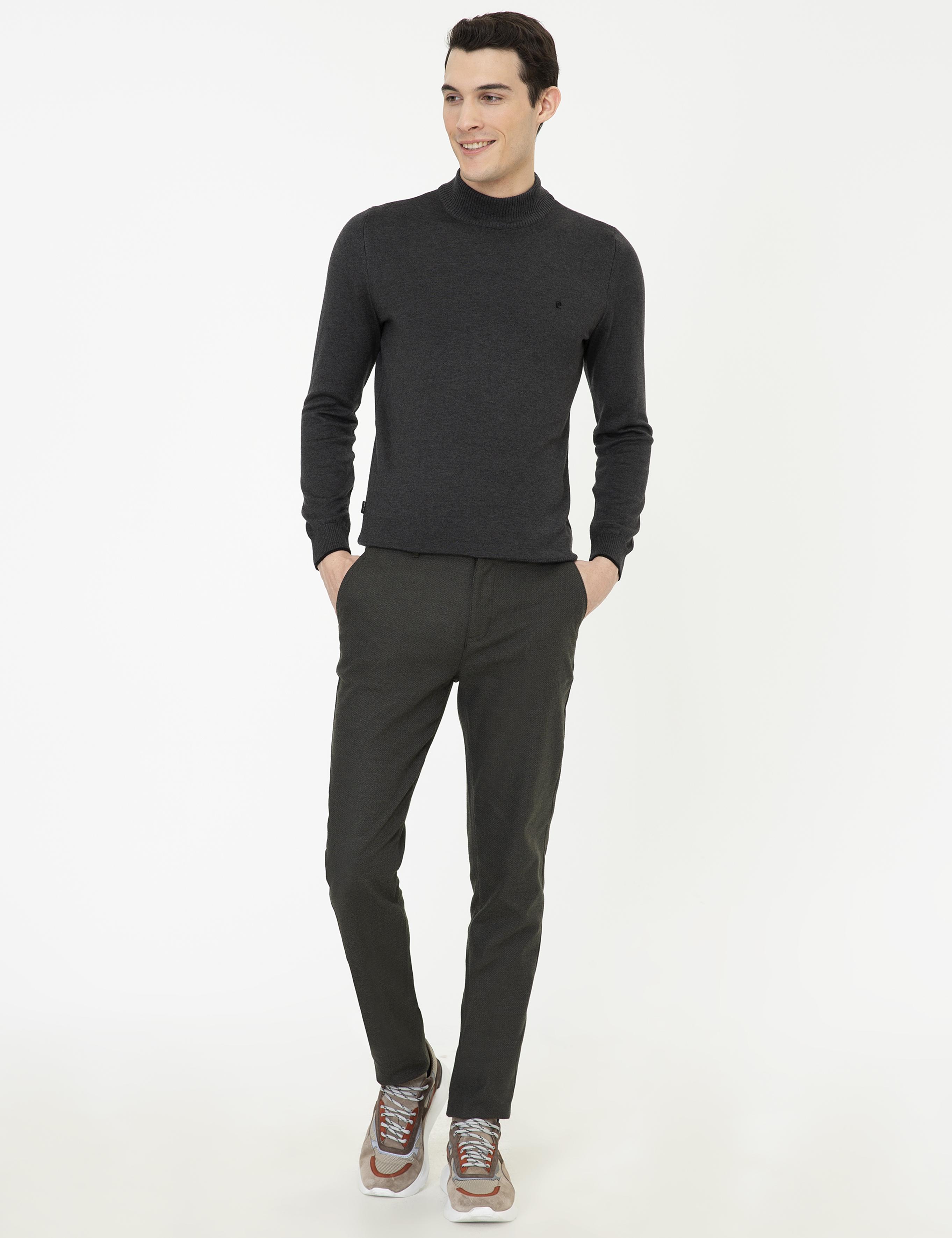 Antrasit Melanj Slim Fit Yarım Balıkçı Yaka Basic Triko Kazak