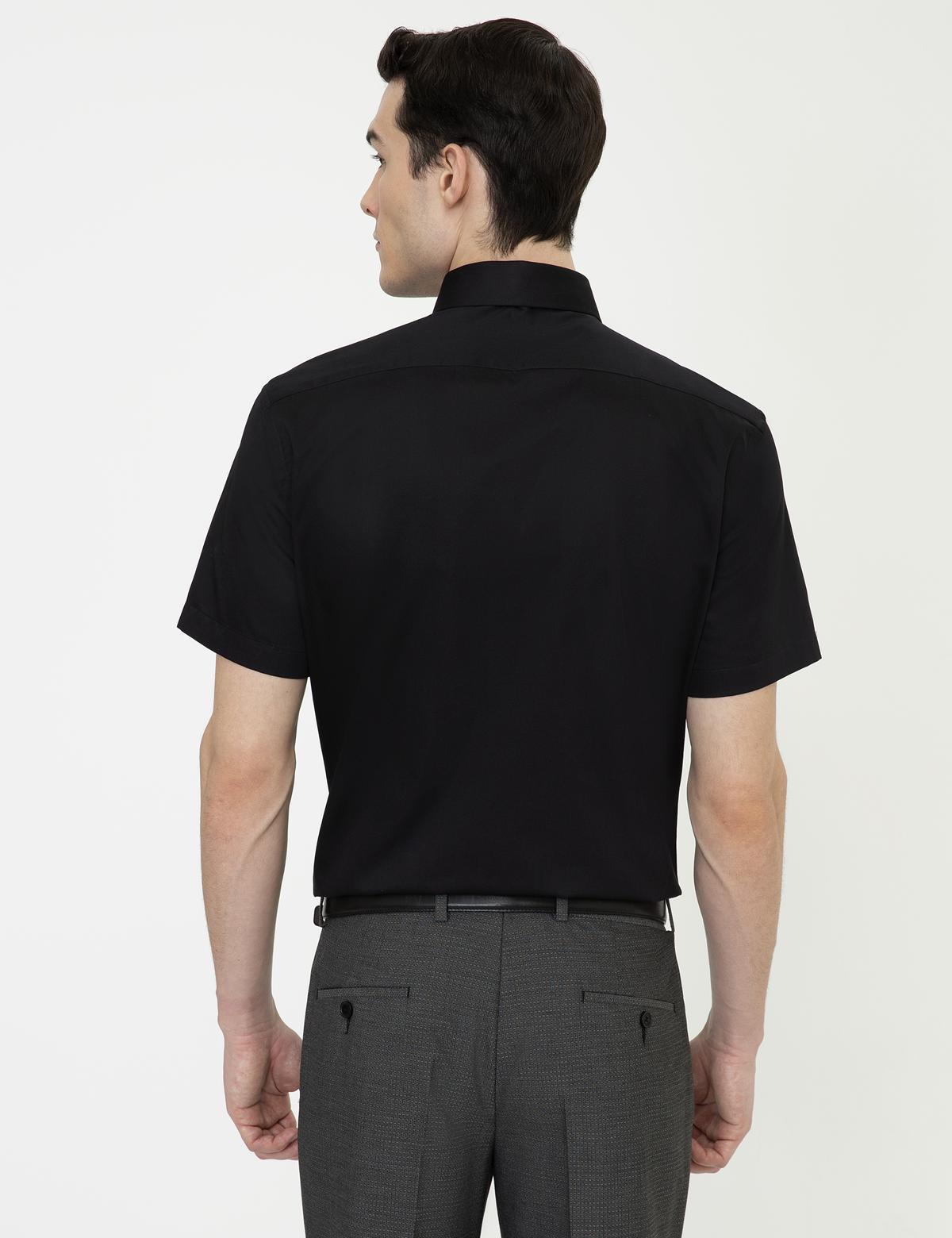 Siyah Regular Fit Kısa Kollu Gömlek - 50251187023