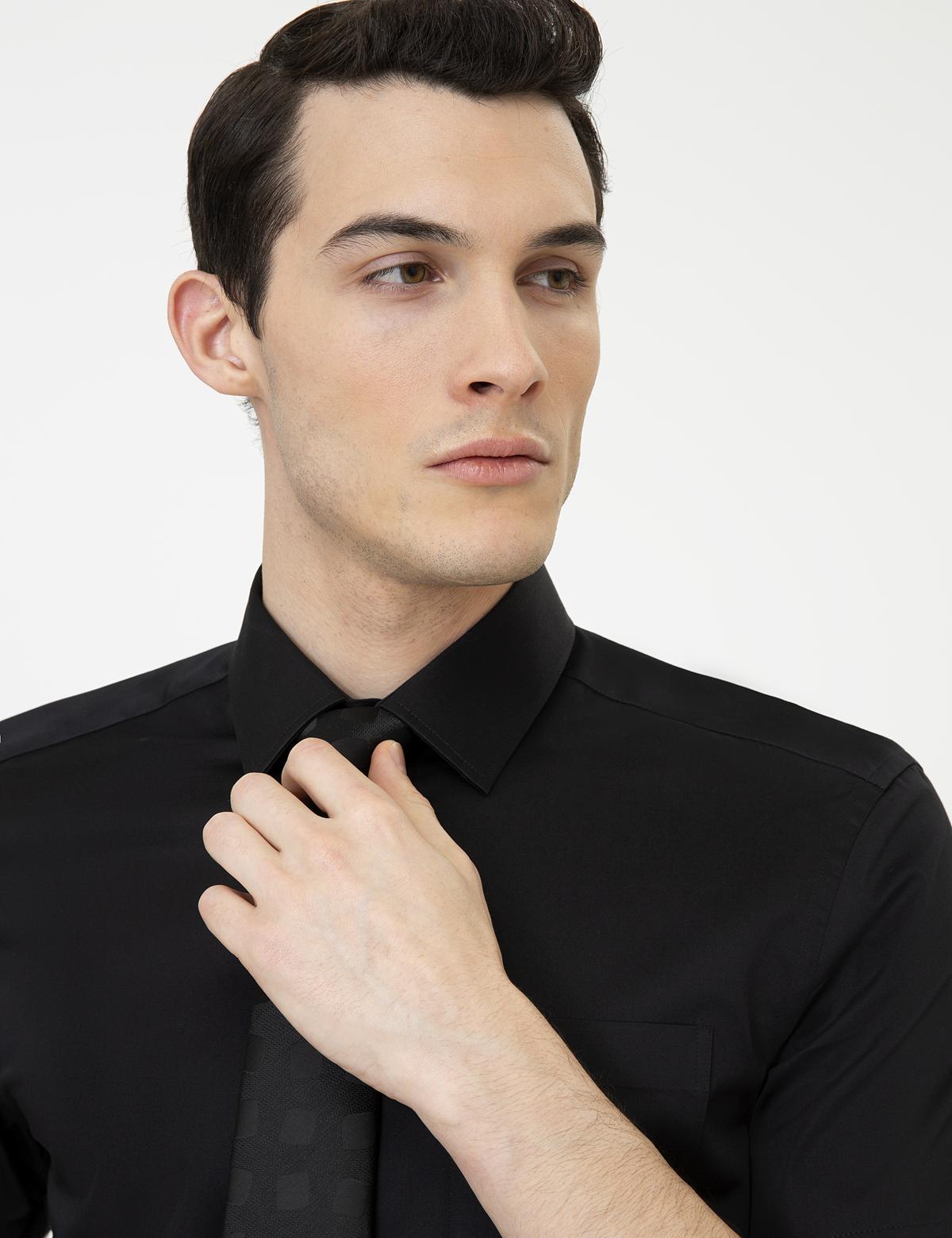 Siyah Regular Fit Kısa Kollu Gömlek - 50251187023