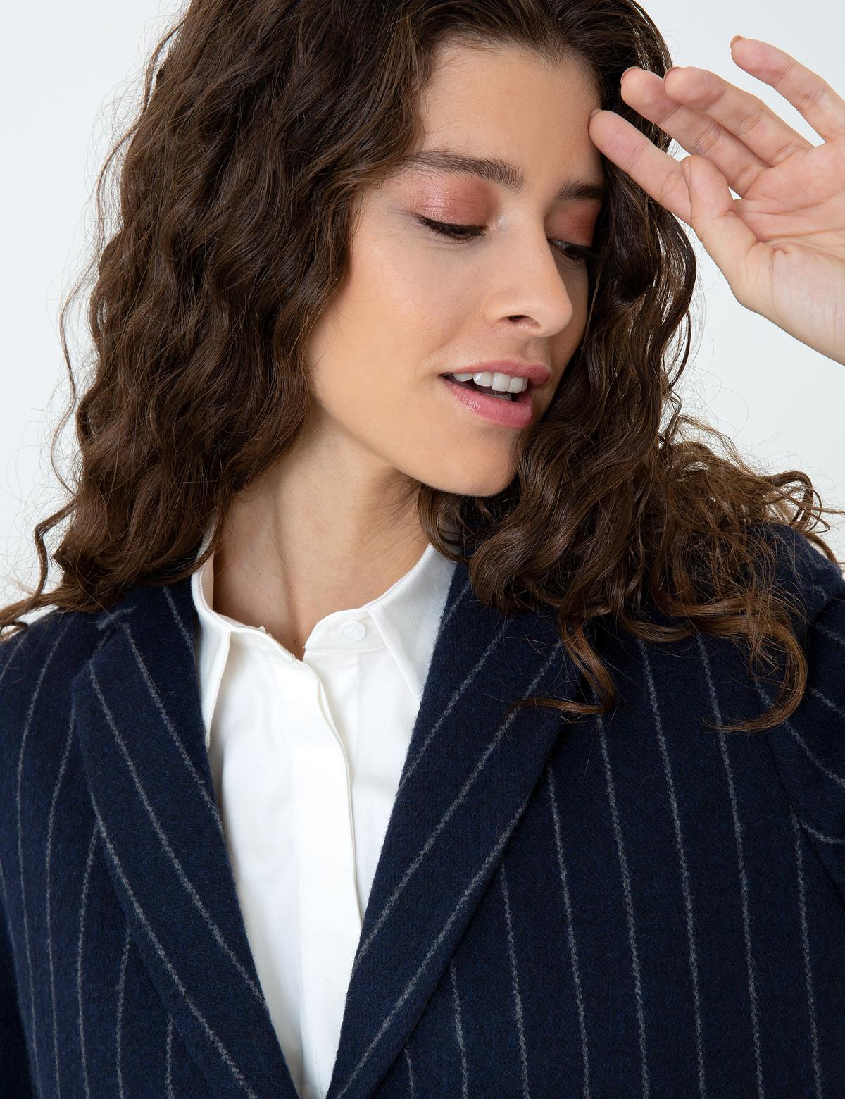 Lacivert Kaşe Kaban - 50244933003