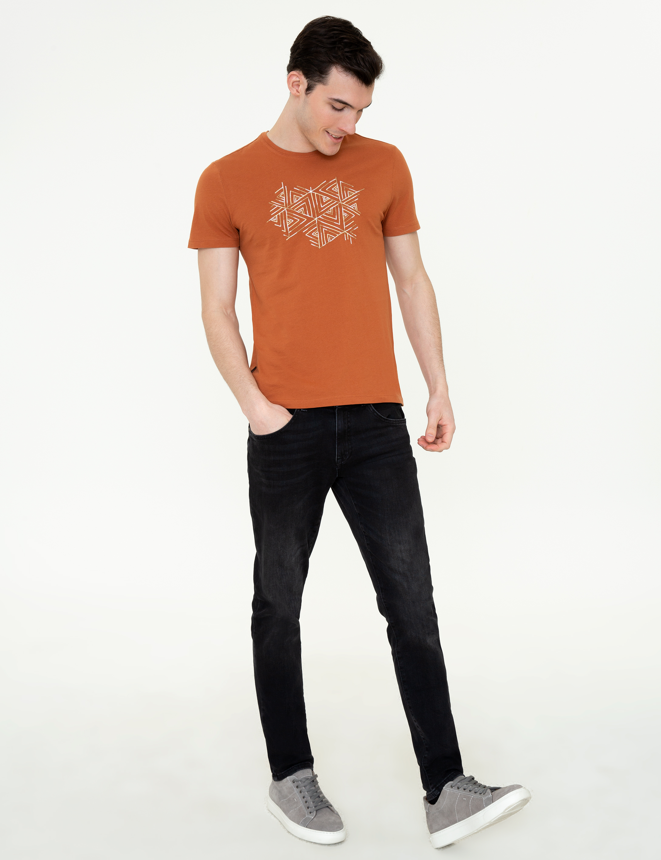 Pierre Cardin Kahverengi Slim Fit Bisiklet Yaka Tişört görsel 4