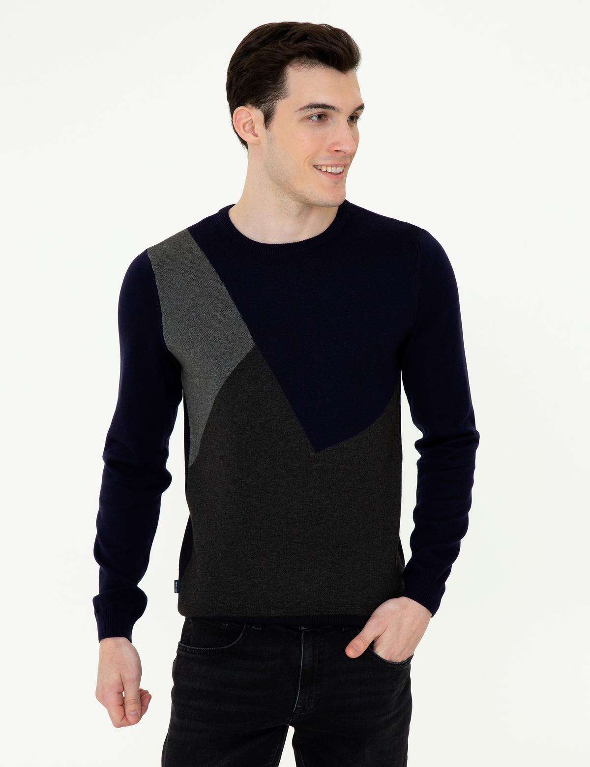 Lacivert Slim Fit Triko Kazak