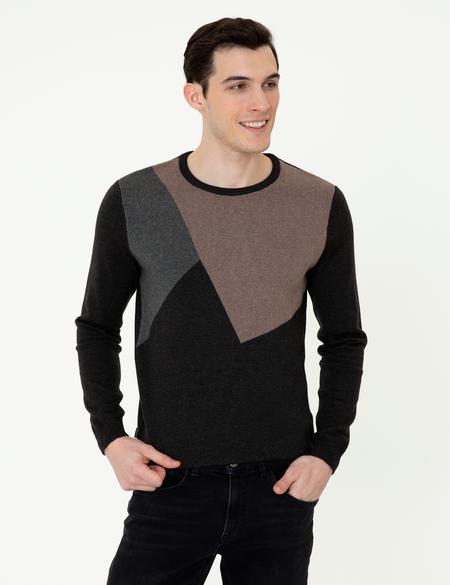 Gri Melanj Slim Fit Bisiklet Yaka Triko Kazak - 50248621017