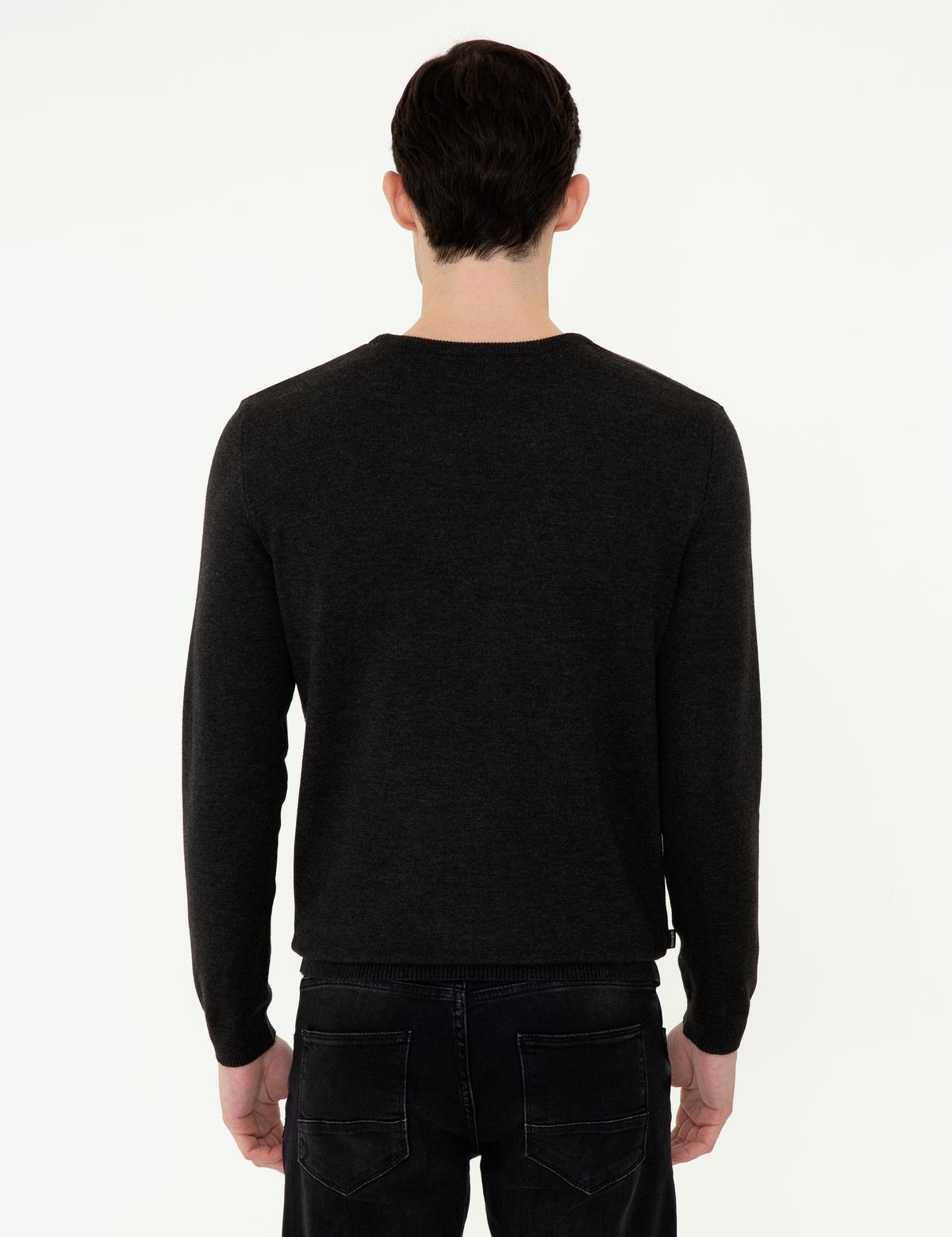 Gri Melanj Slim Fit Bisiklet Yaka Triko Kazak - 50248621017
