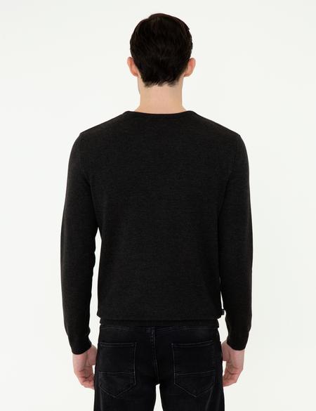 Gri Melanj Slim Fit Bisiklet Yaka Triko Kazak - 50248621017