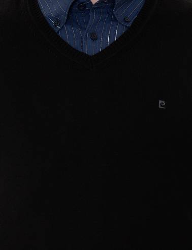 Siyah Slim Fit V Yaka Basic Triko Kazak