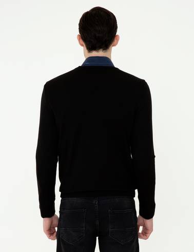 Siyah Slim Fit V Yaka Basic Triko Kazak