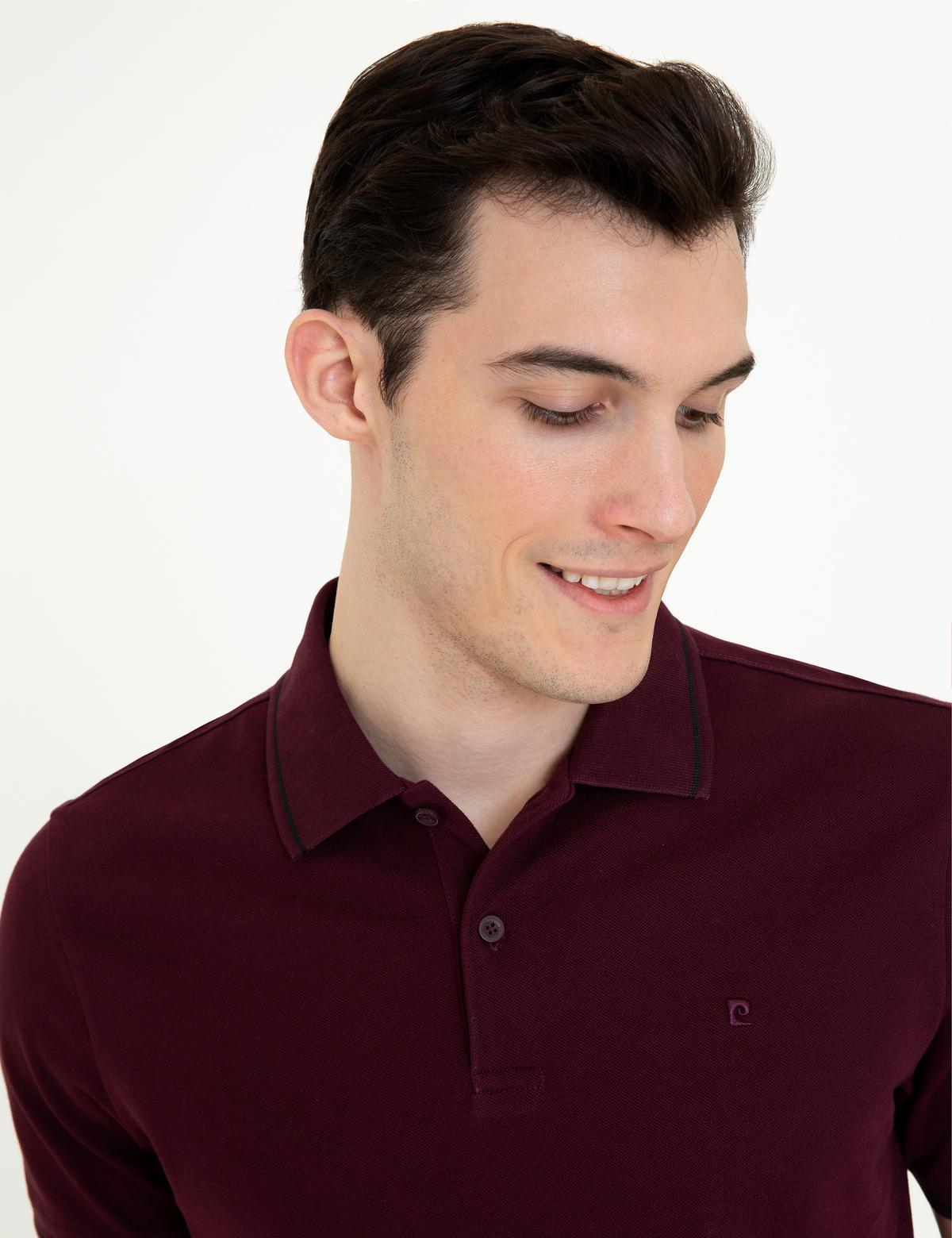 Bordo Slim Fit Polo Yaka Basic Tişört - 50252448028