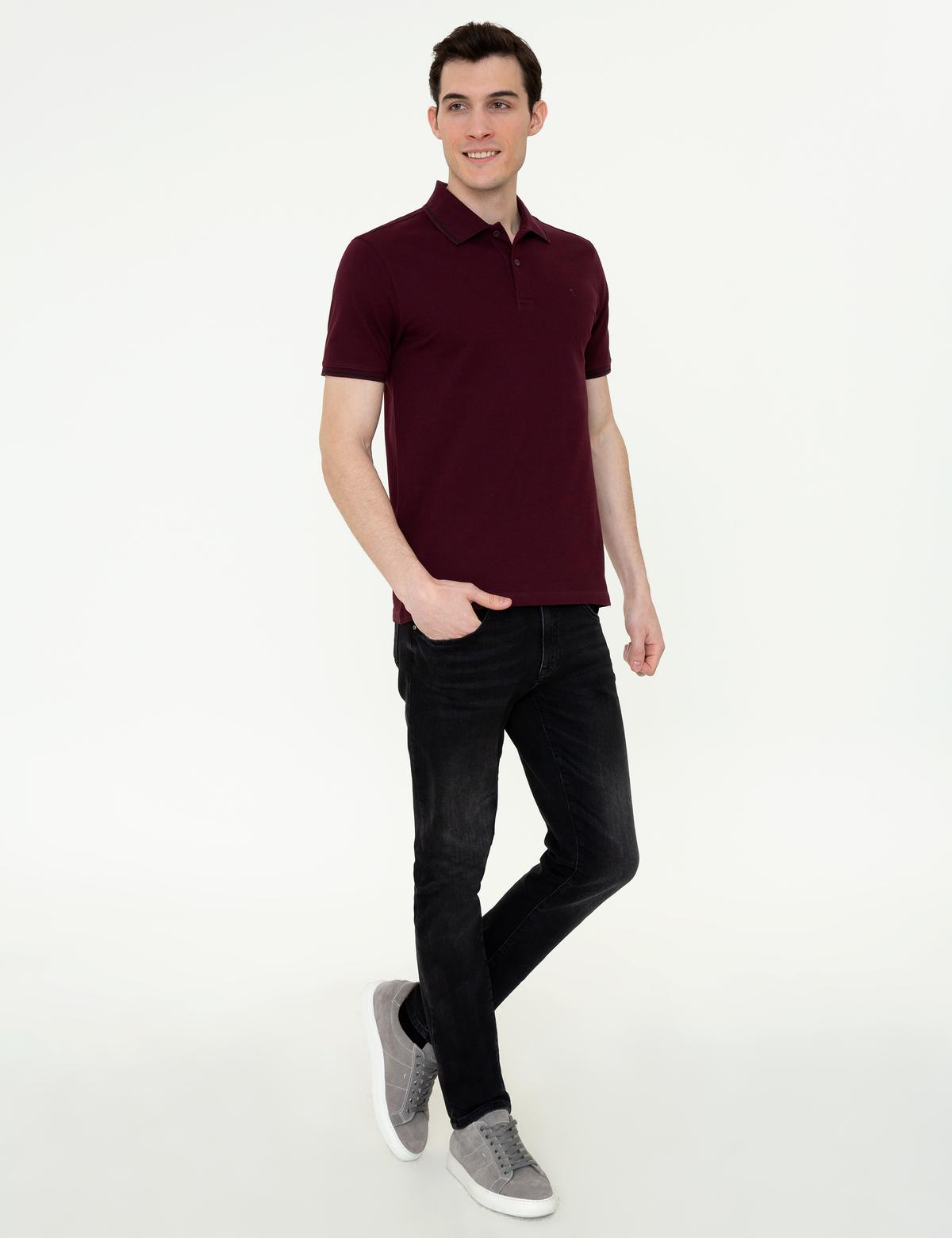 Bordo Slim Fit Polo Yaka Basic Tişört - 50252448028