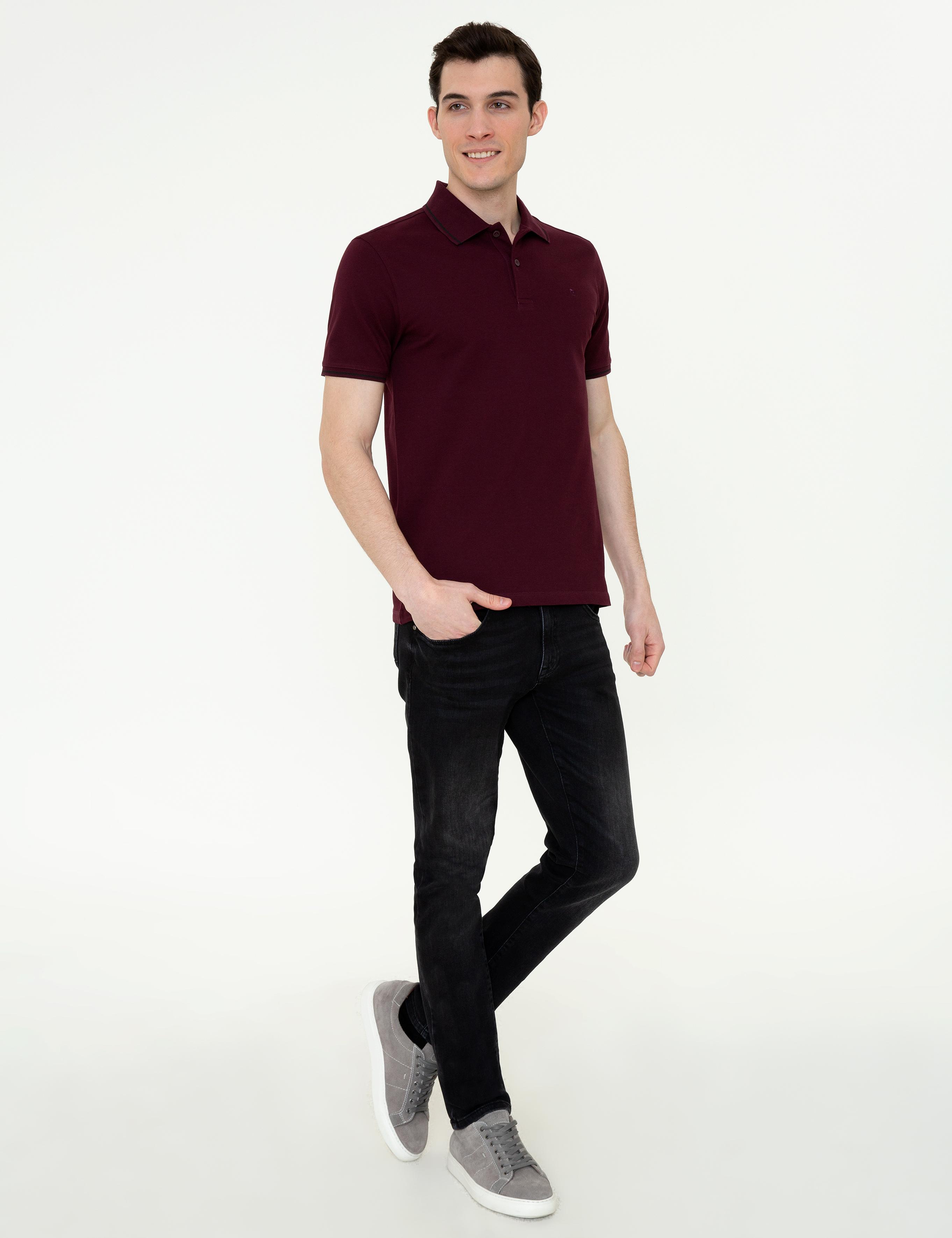 Bordo Slim Fit Polo Yaka Basic Tişört