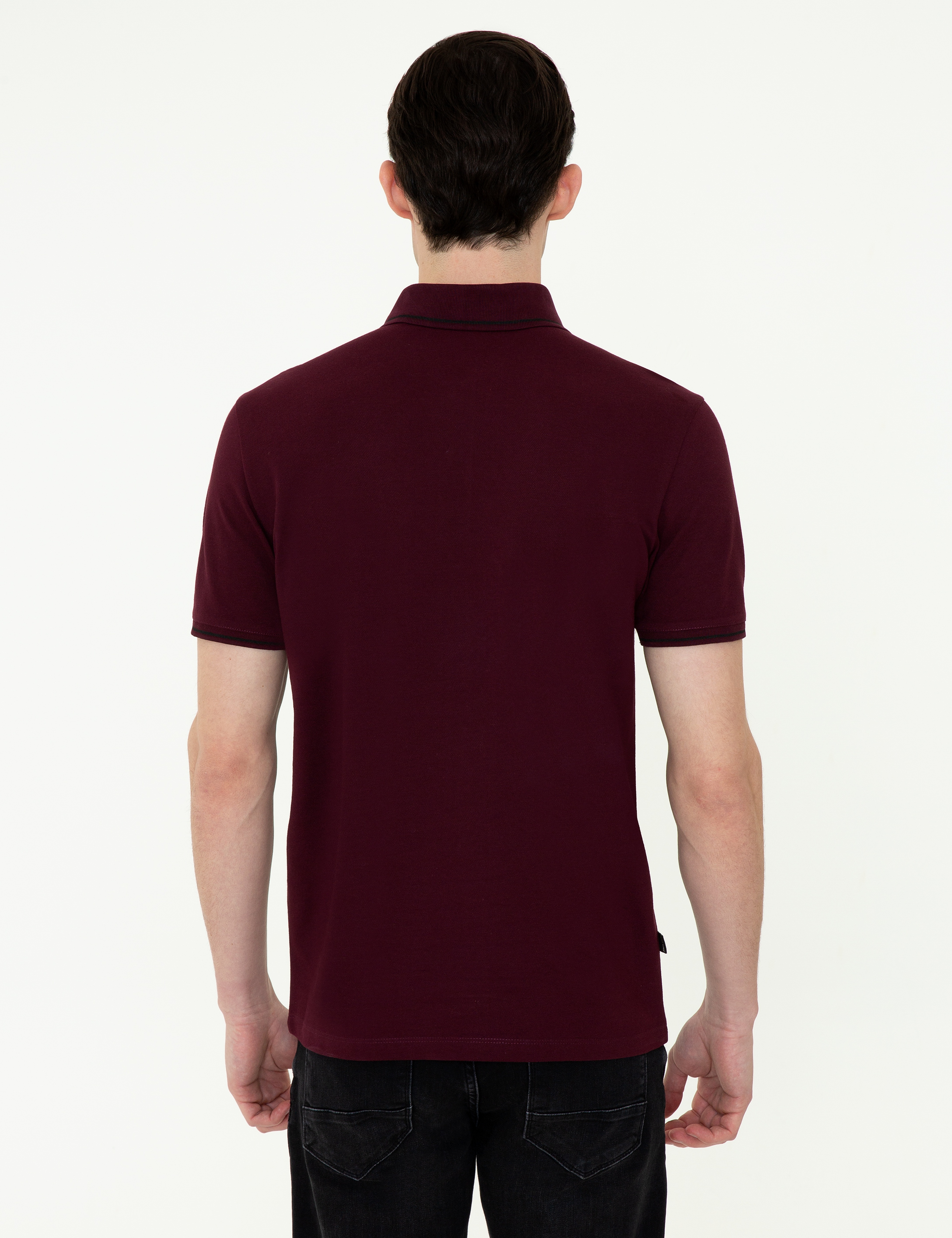 Bordo Slim Fit Polo Yaka Basic Tişört - Image 3
