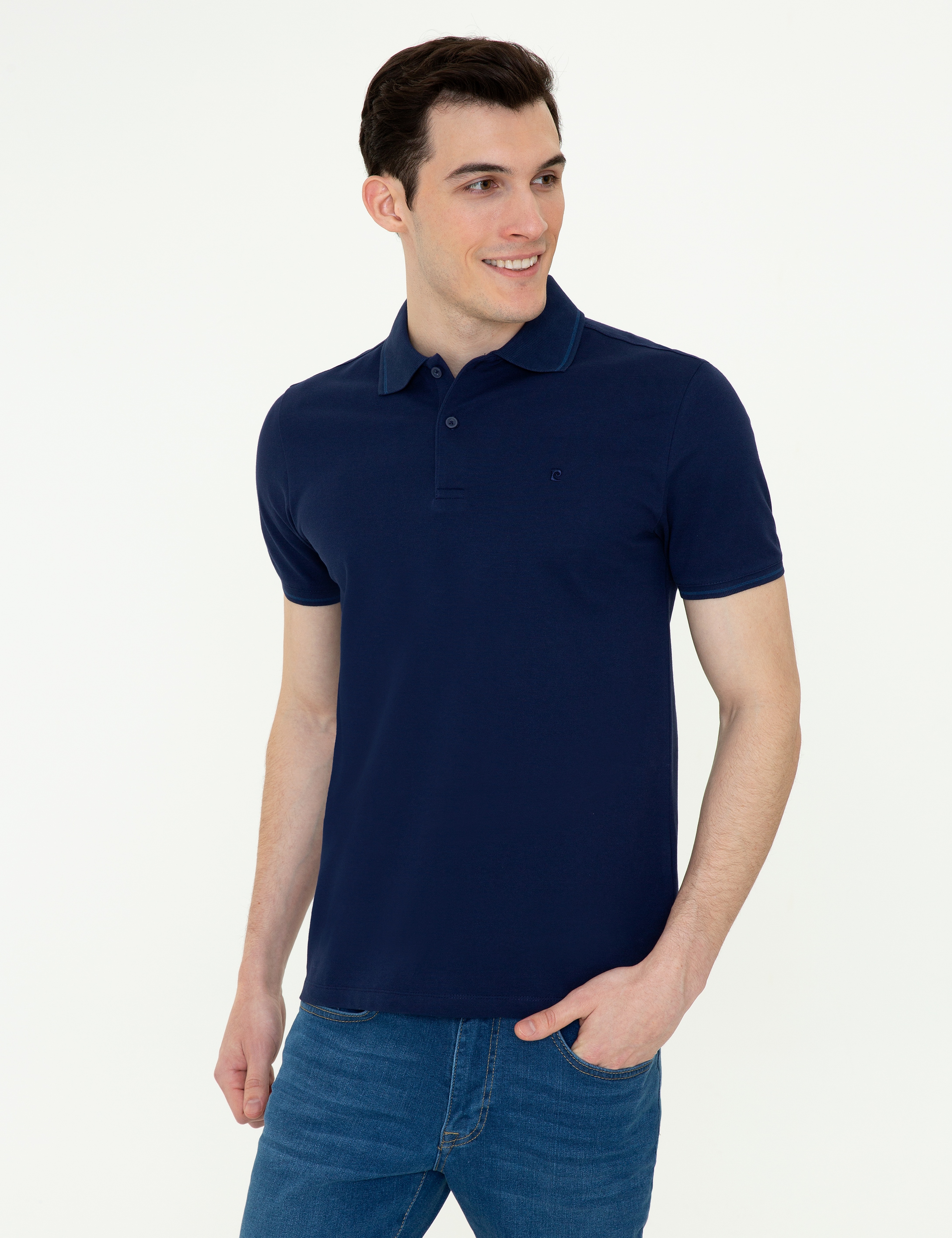 Lacivert Slim Fit Polo Yaka Basic Tişört - Image 1