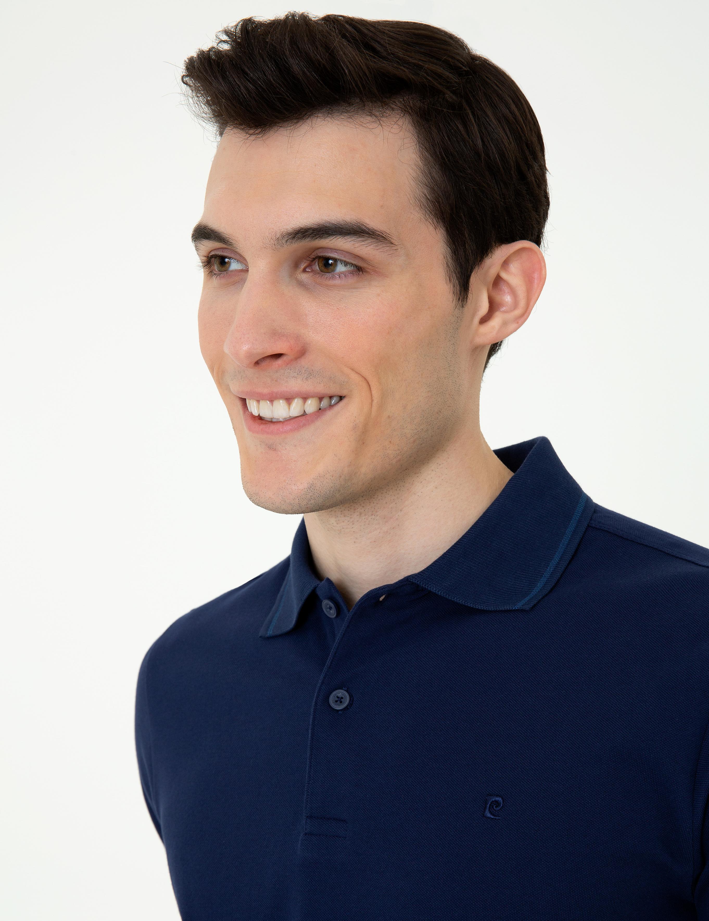 Lacivert Slim Fit Polo Yaka Basic Tişört