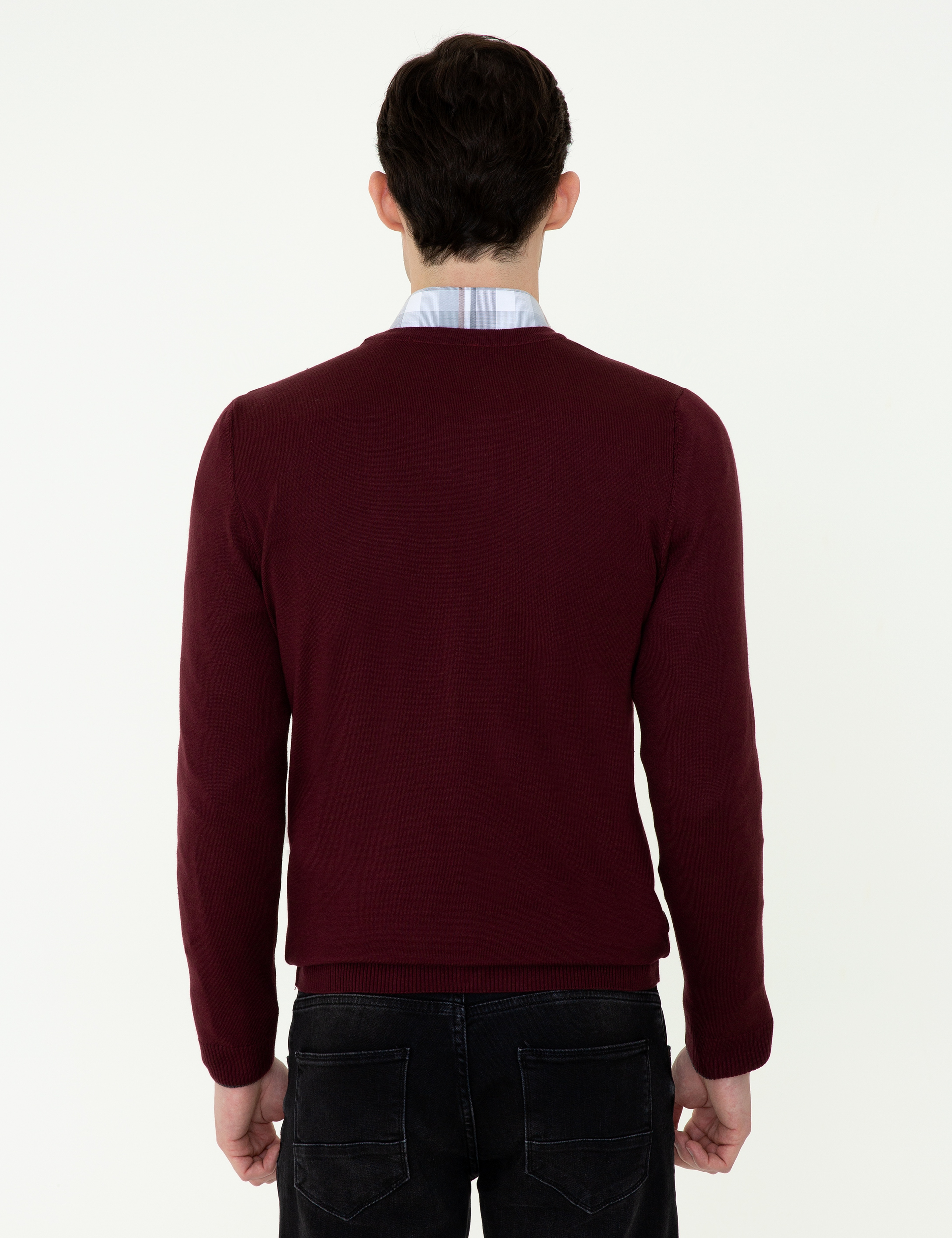 Bordo Slim Fit Basic Düğmeli Triko Hırka