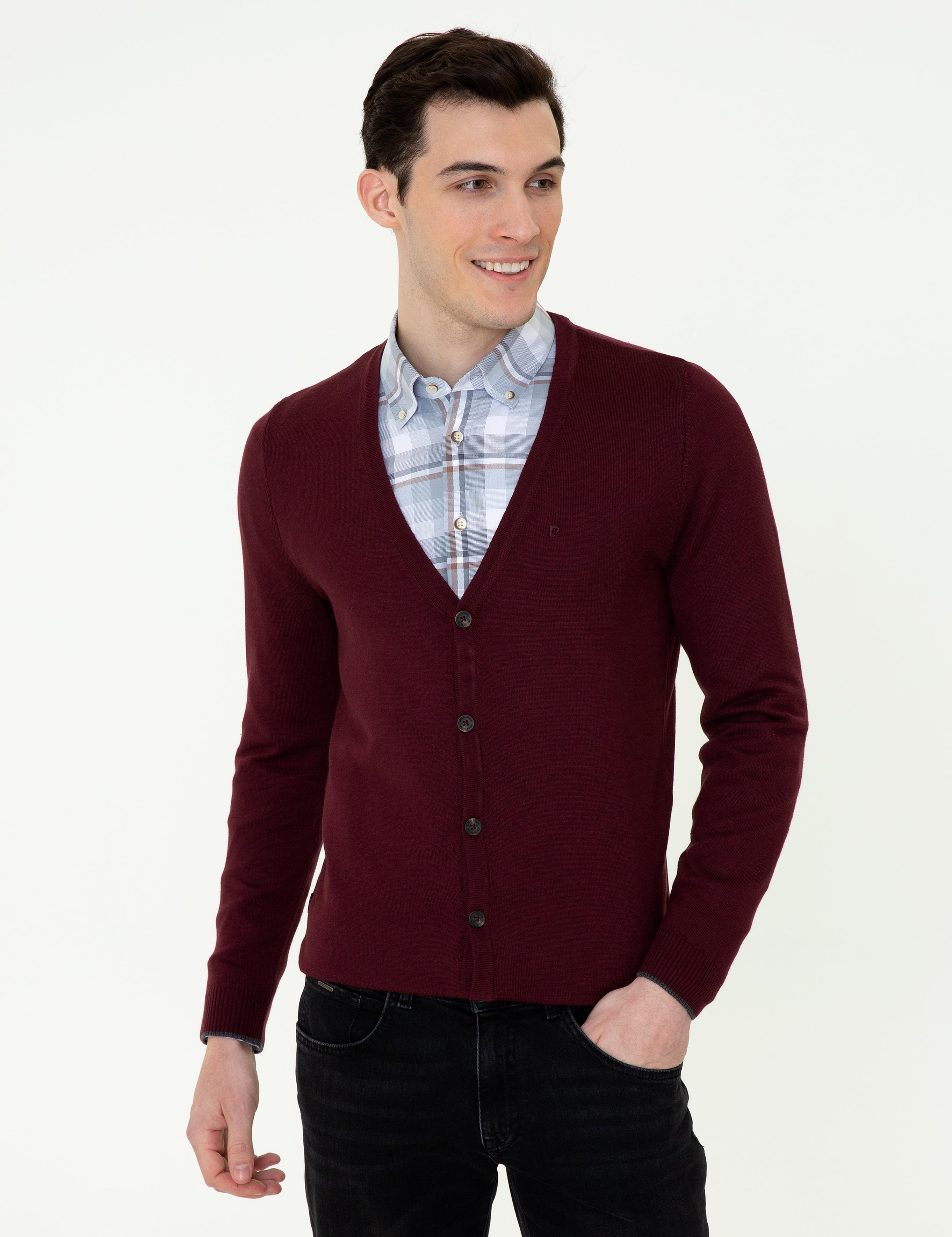 Bordo Slim Fit Basic Triko Hırka