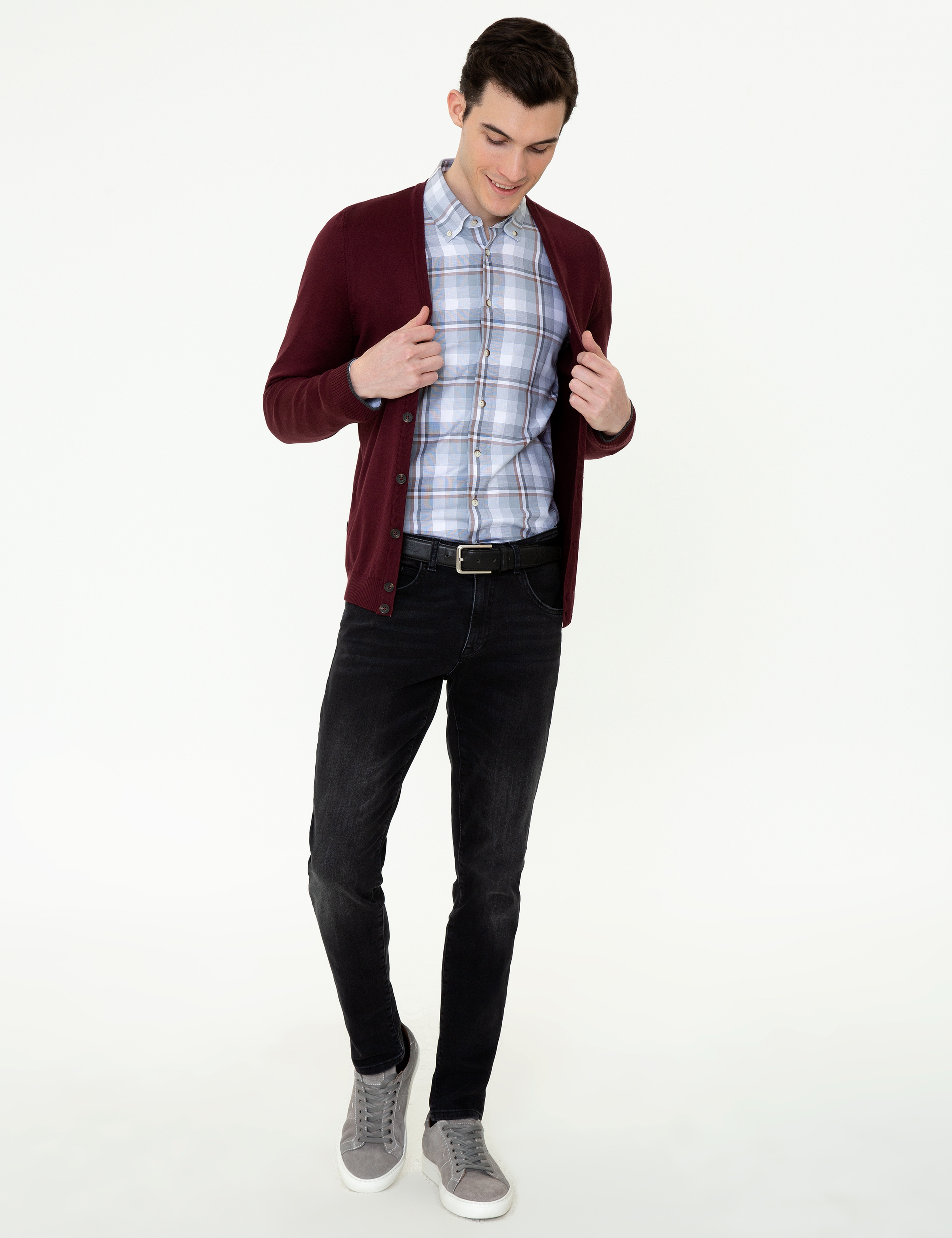 Bordo Slim Fit Basic Düğmeli Triko Hırka - Image 5